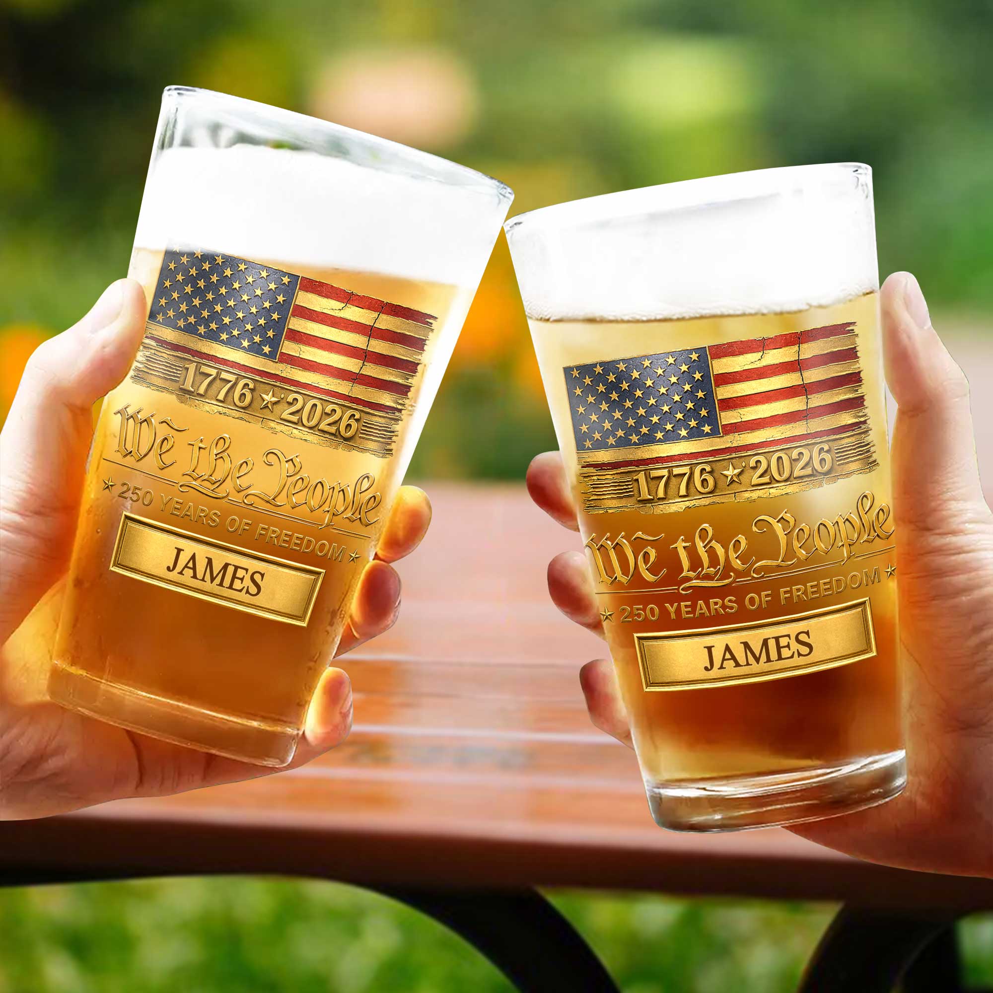 Personalized USA Flag Beer Glass Custom Name Gift for Dad