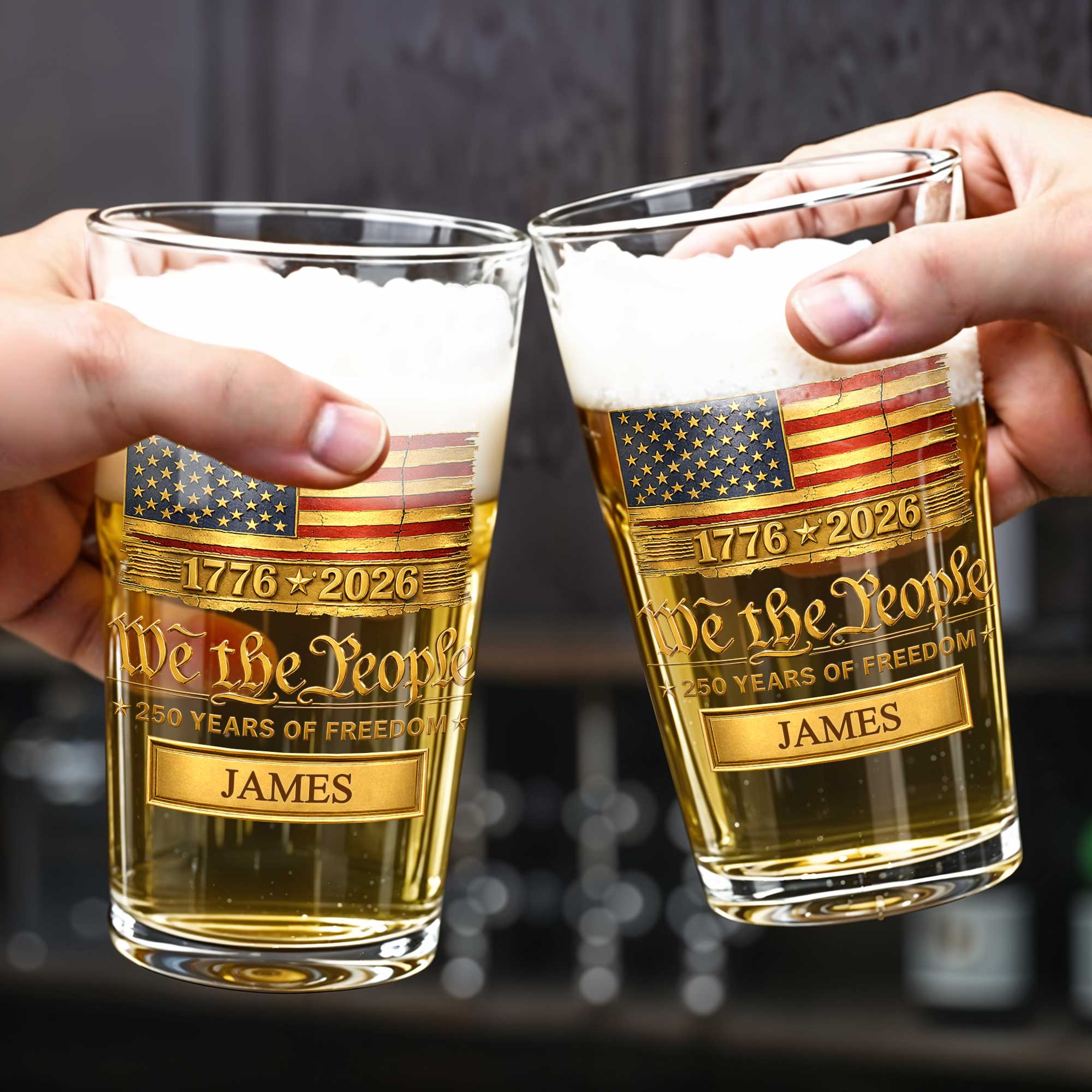 Personalized USA Flag Beer Glass Custom Name Gift for Dad