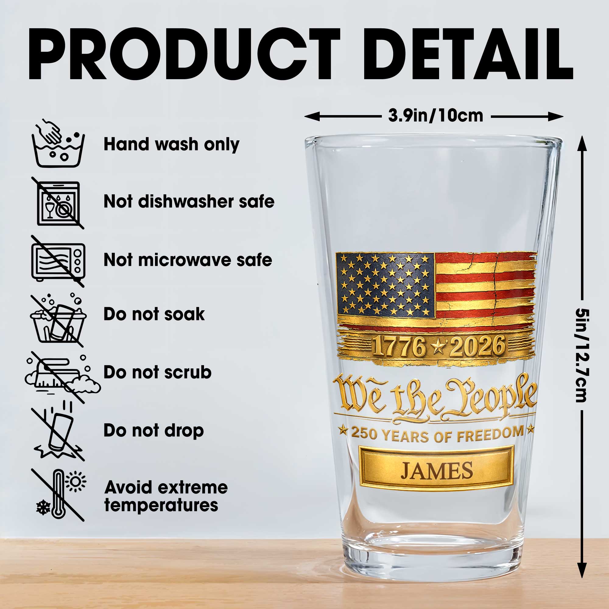 Personalized USA Flag Beer Glass Custom Name Gift for Dad