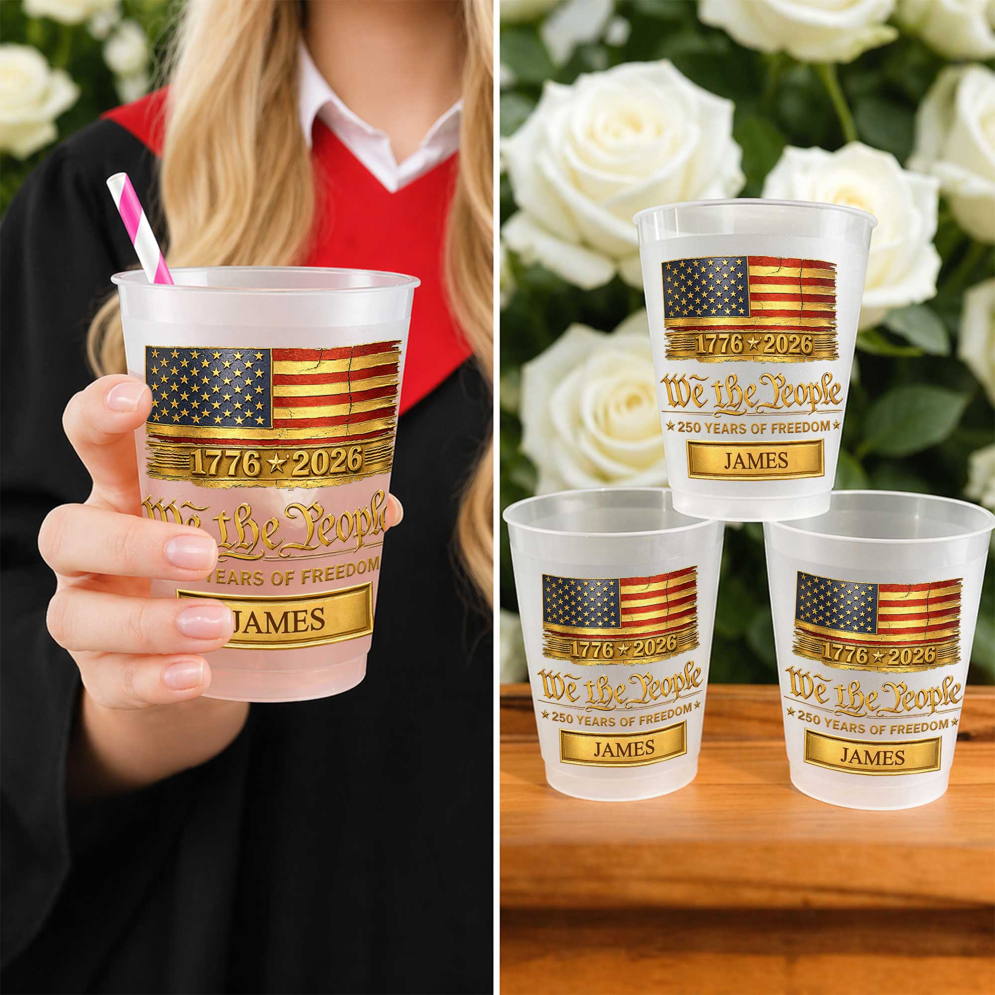 Personalized American Flag Frosted Cups Custom Name Gift