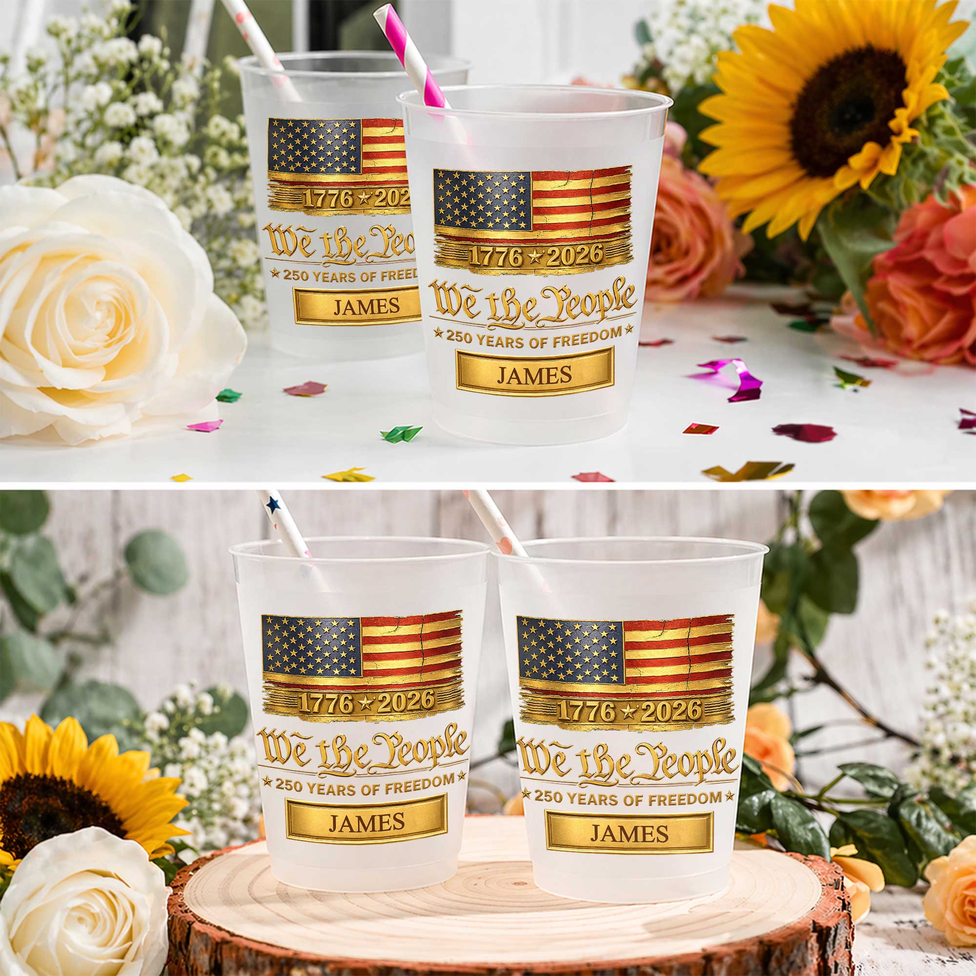 Personalized American Flag Frosted Cups Custom Name Gift