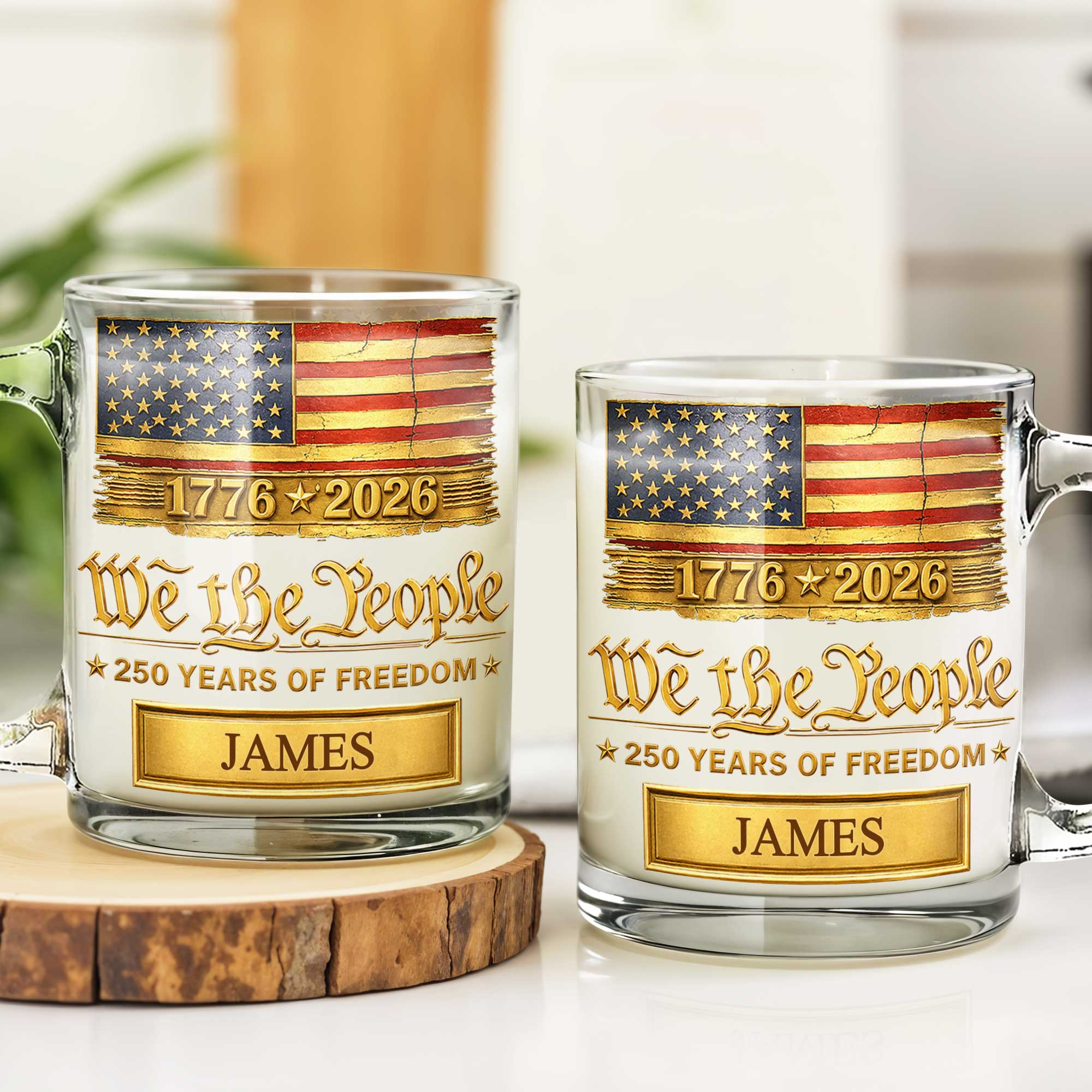 Personalized 11oz Glass Mug USA Flag Gift for Dad - 4th of July