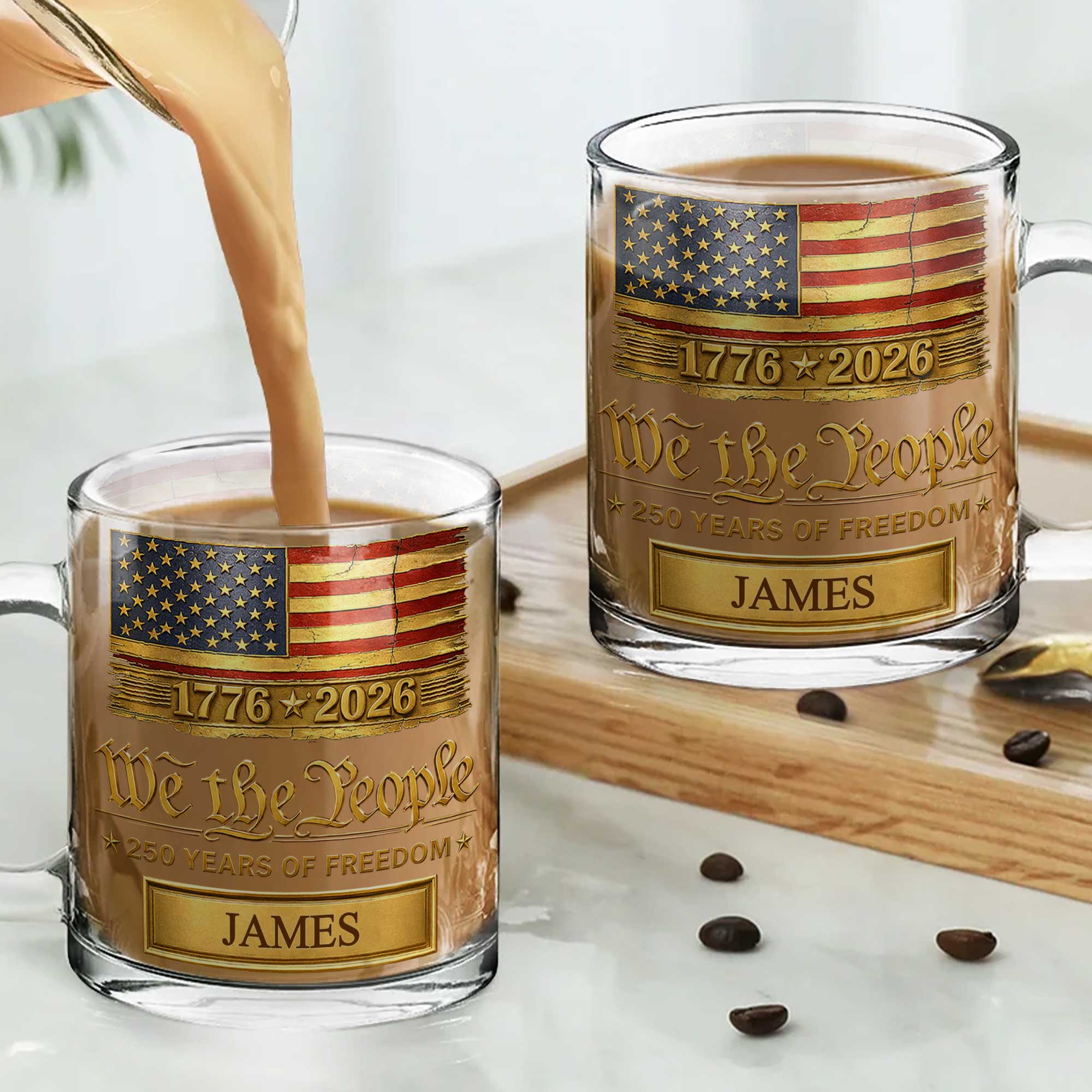Personalized 11oz Glass Mug USA Flag Gift for Dad - 4th of July