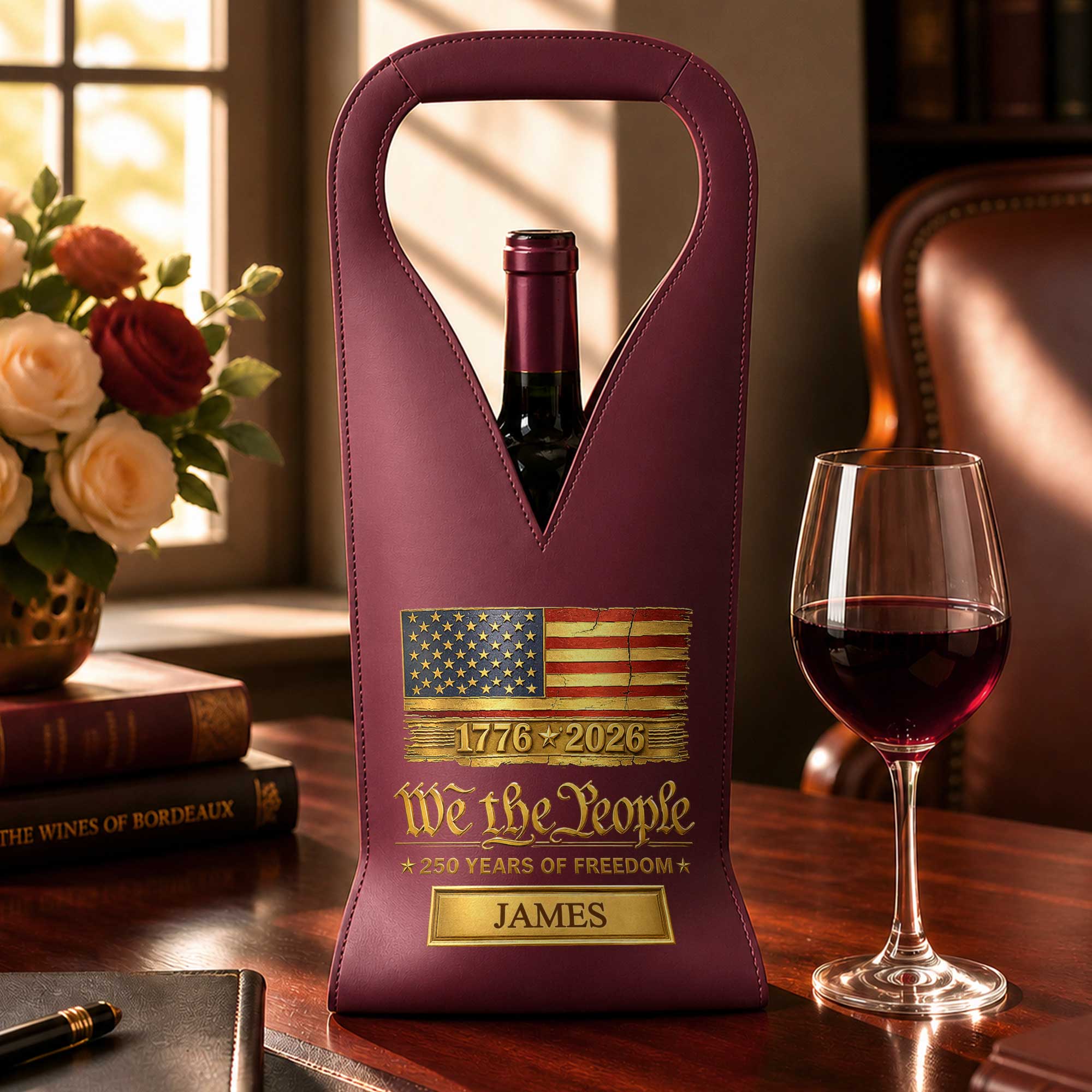 Personalized Leather Wine Bag Custom Name Gift for Dad