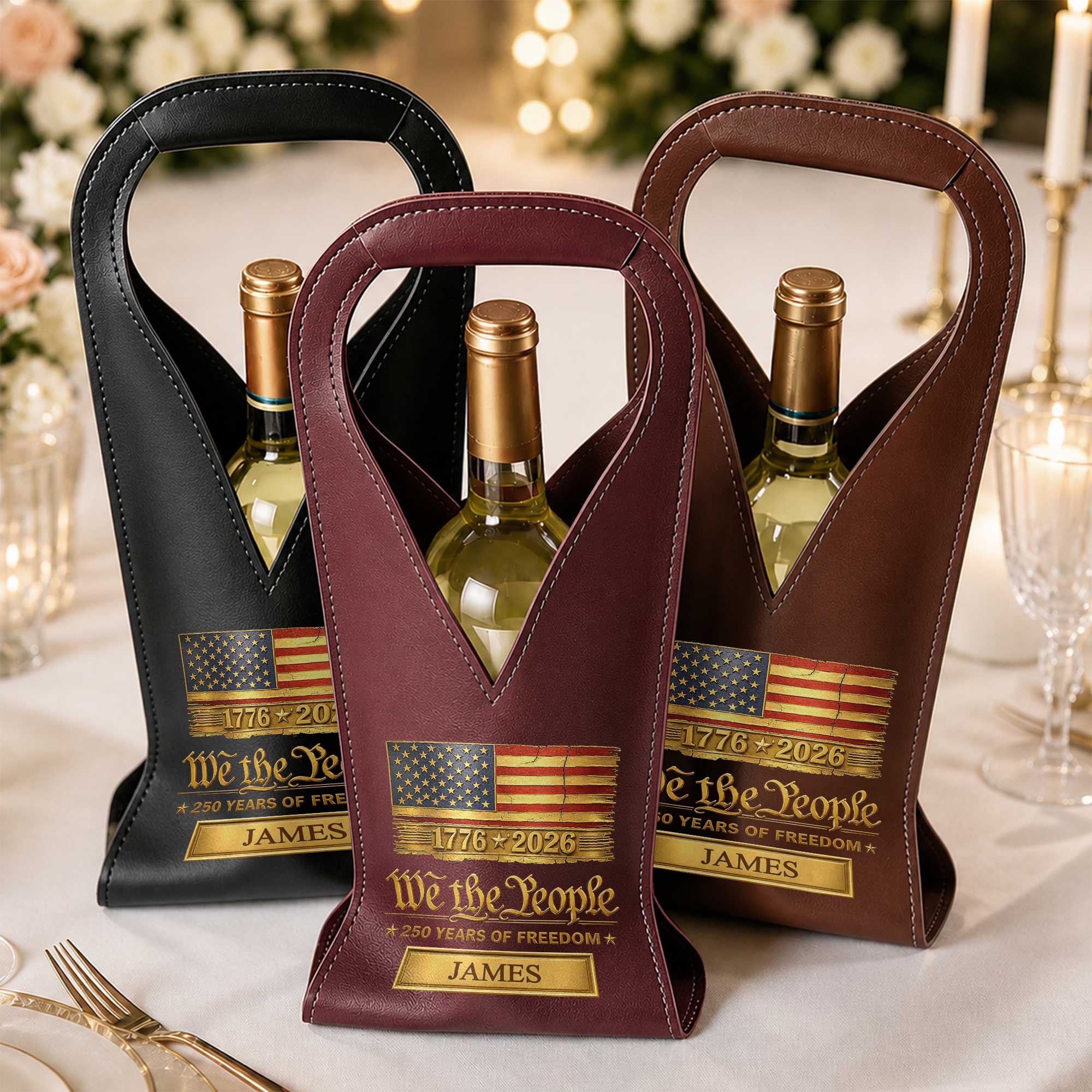 Personalized Leather Wine Bag Custom Name Gift for Dad