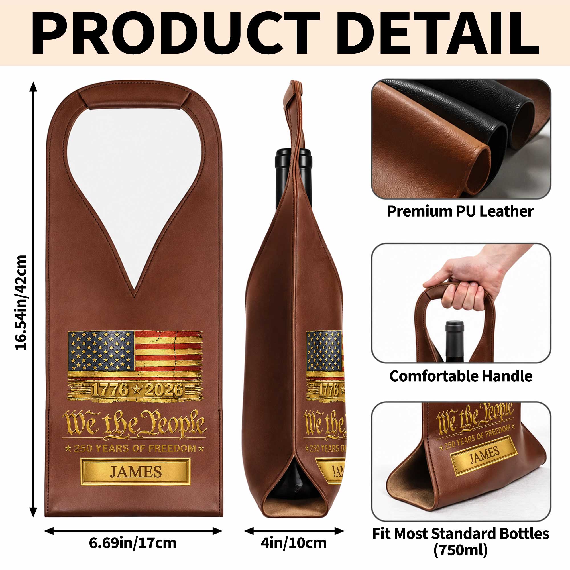 Personalized Leather Wine Bag Custom Name Gift for Dad