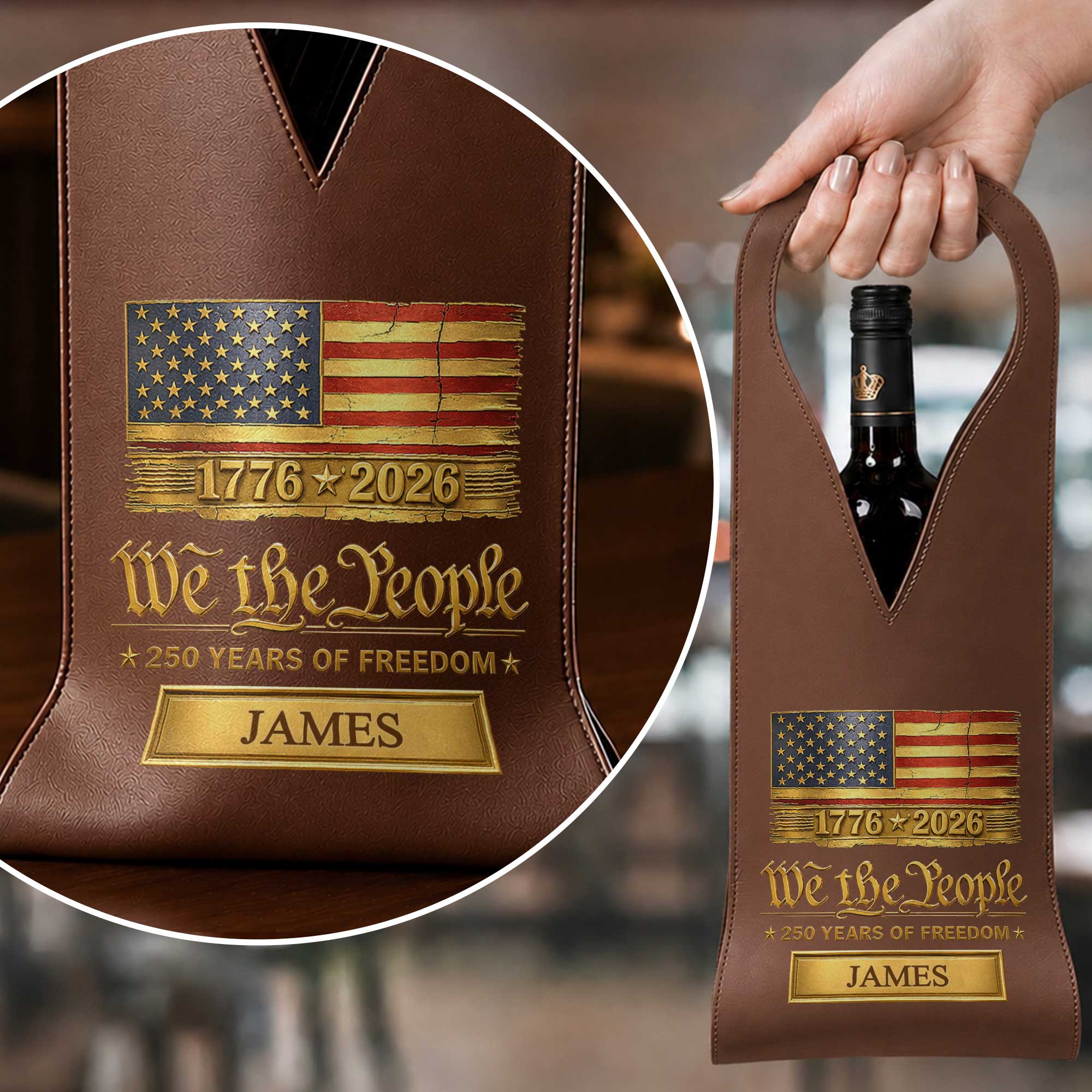 Personalized Leather Wine Bag Custom Name Gift for Dad