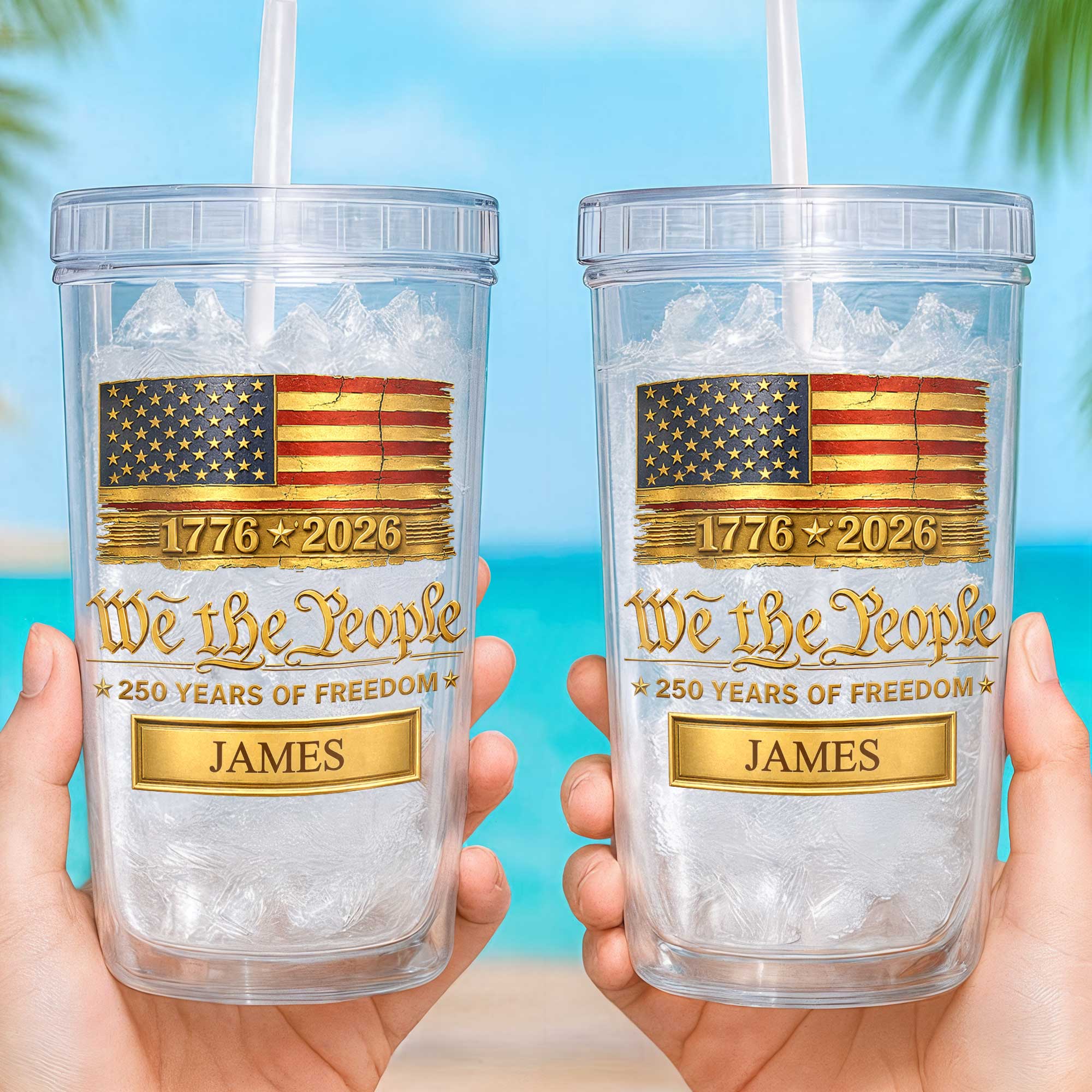 Personalized Plastic Tumbler Custom Name USA Flag Gift for Dad