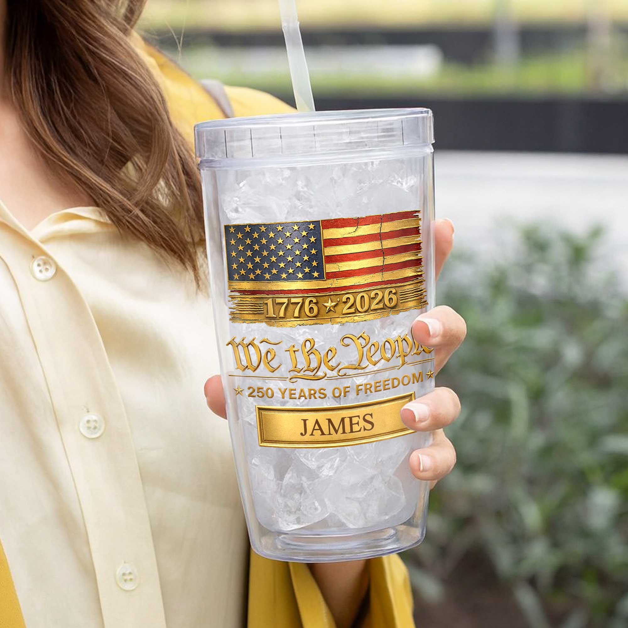 Personalized Plastic Tumbler Custom Name USA Flag Gift for Dad