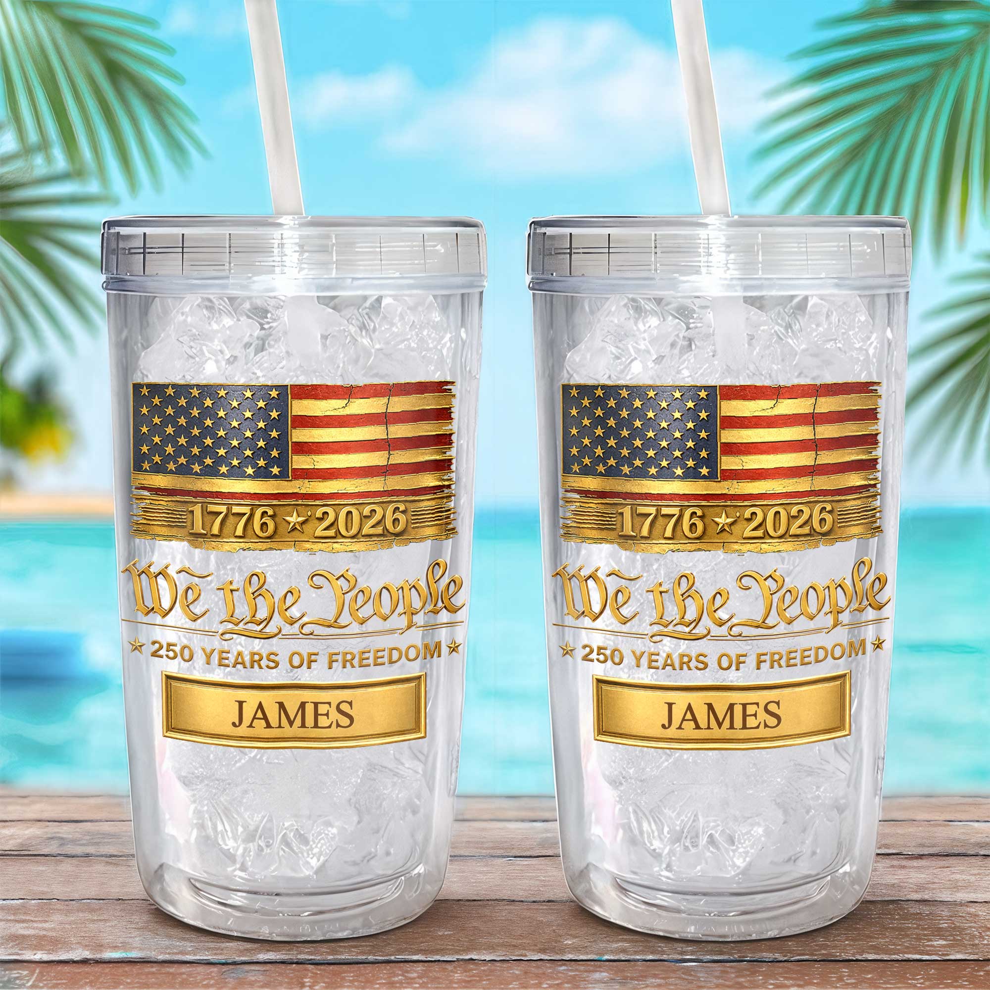 Personalized Plastic Tumbler Custom Name USA Flag Gift for Dad