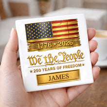 Load image into Gallery viewer, Personalized American Flag Ceramic Coaster Custom Name Gift for Dad
