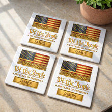 Load image into Gallery viewer, Personalized American Flag Ceramic Coaster Custom Name Gift for Dad
