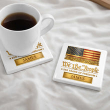 Load image into Gallery viewer, Personalized American Flag Ceramic Coaster Custom Name Gift for Dad
