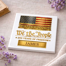 Load image into Gallery viewer, Personalized American Flag Ceramic Coaster Custom Name Gift for Dad
