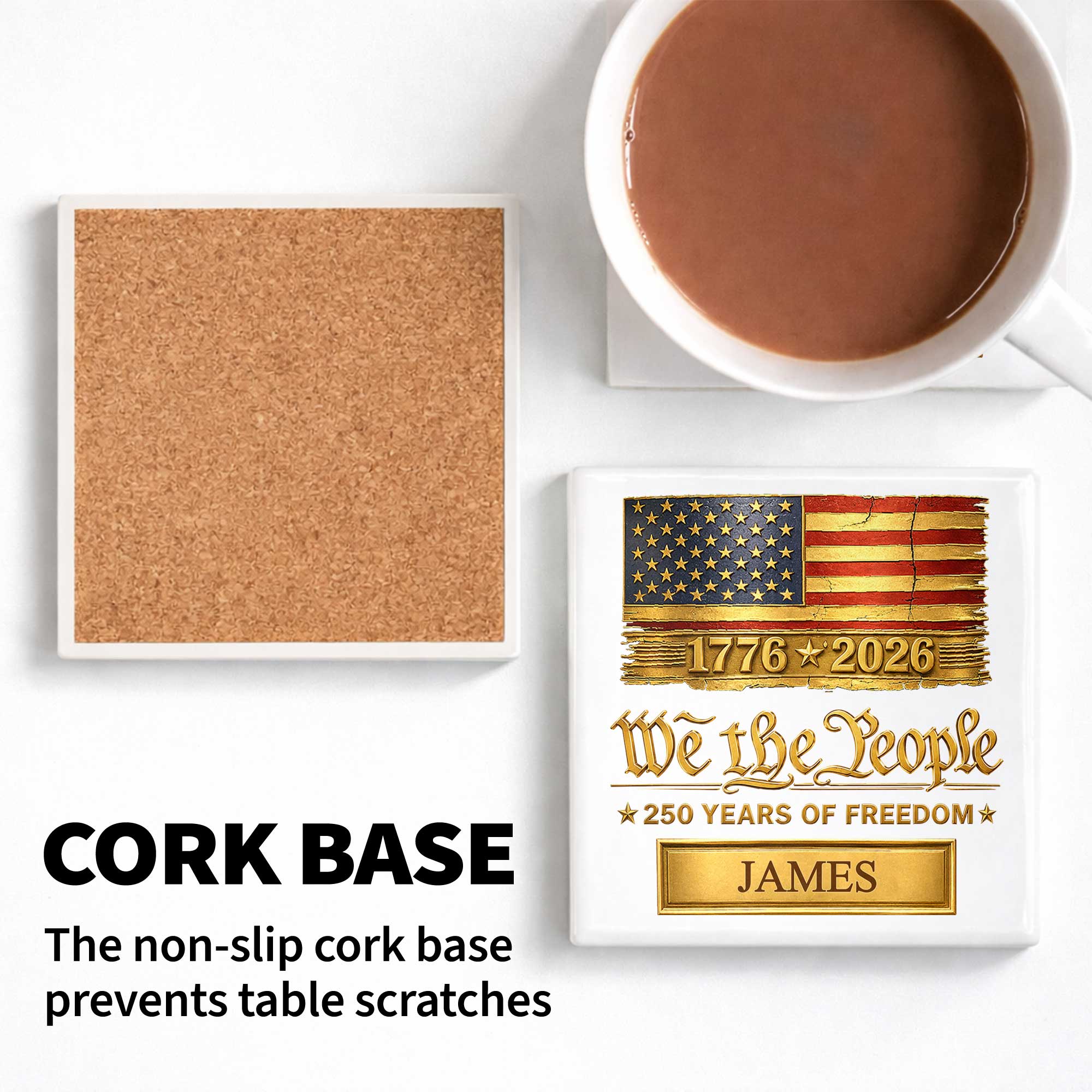 Personalized American Flag Ceramic Coaster Custom Name Gift for Dad