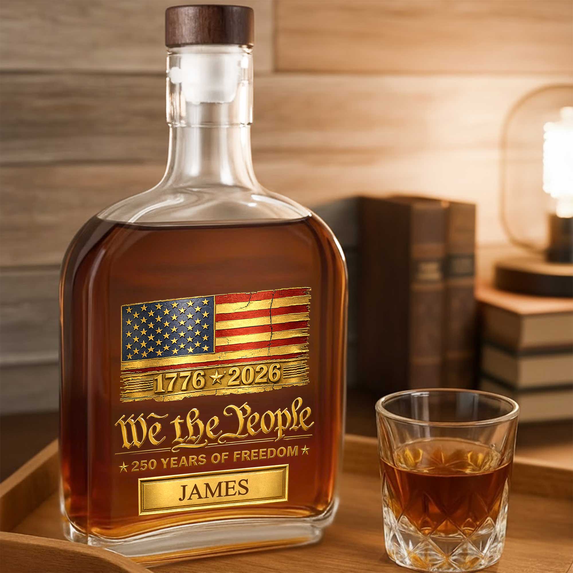 Personalized Whiskey Bottle American Flag Custom Gift for Dad