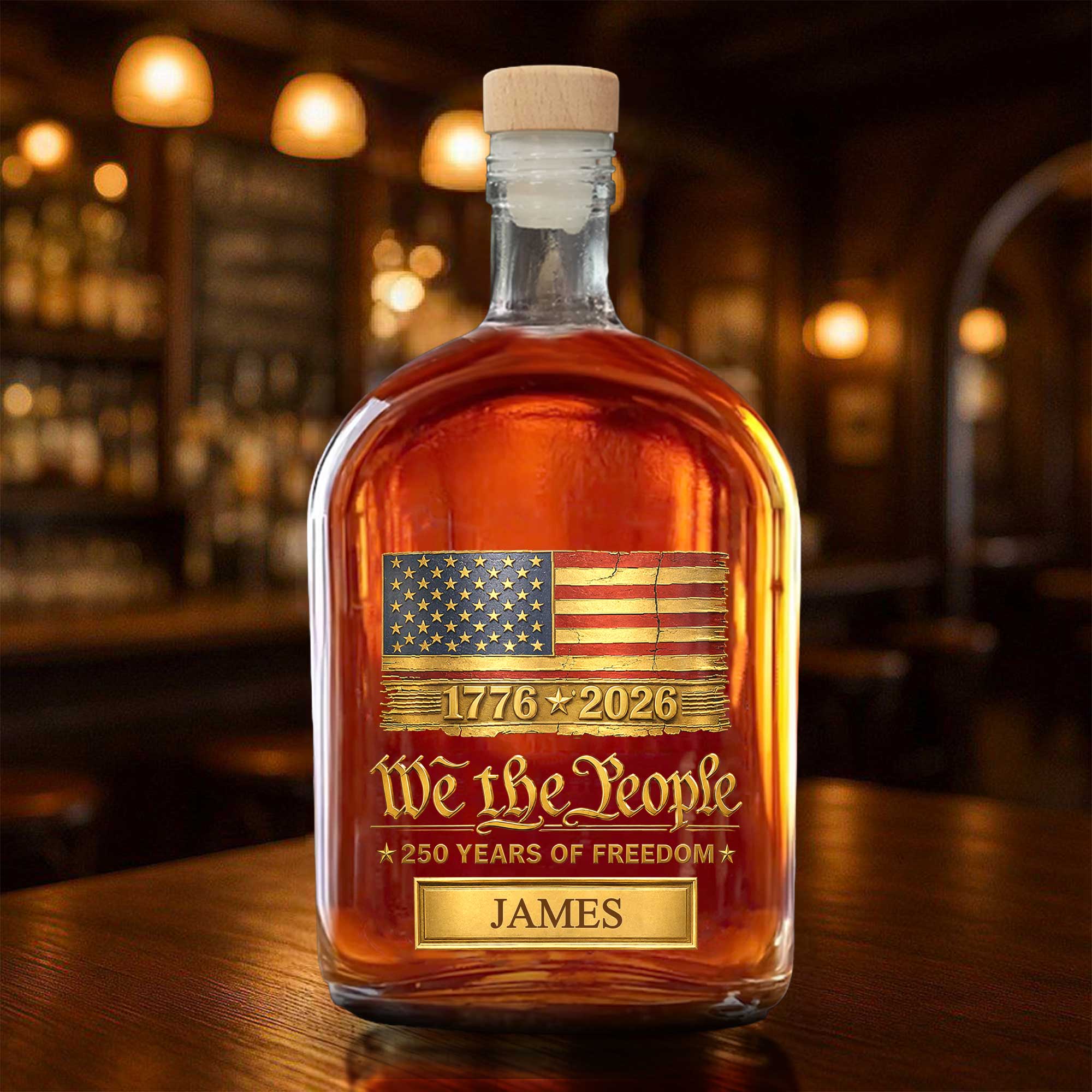 Personalized Whiskey Bottle American Flag Custom Gift for Dad