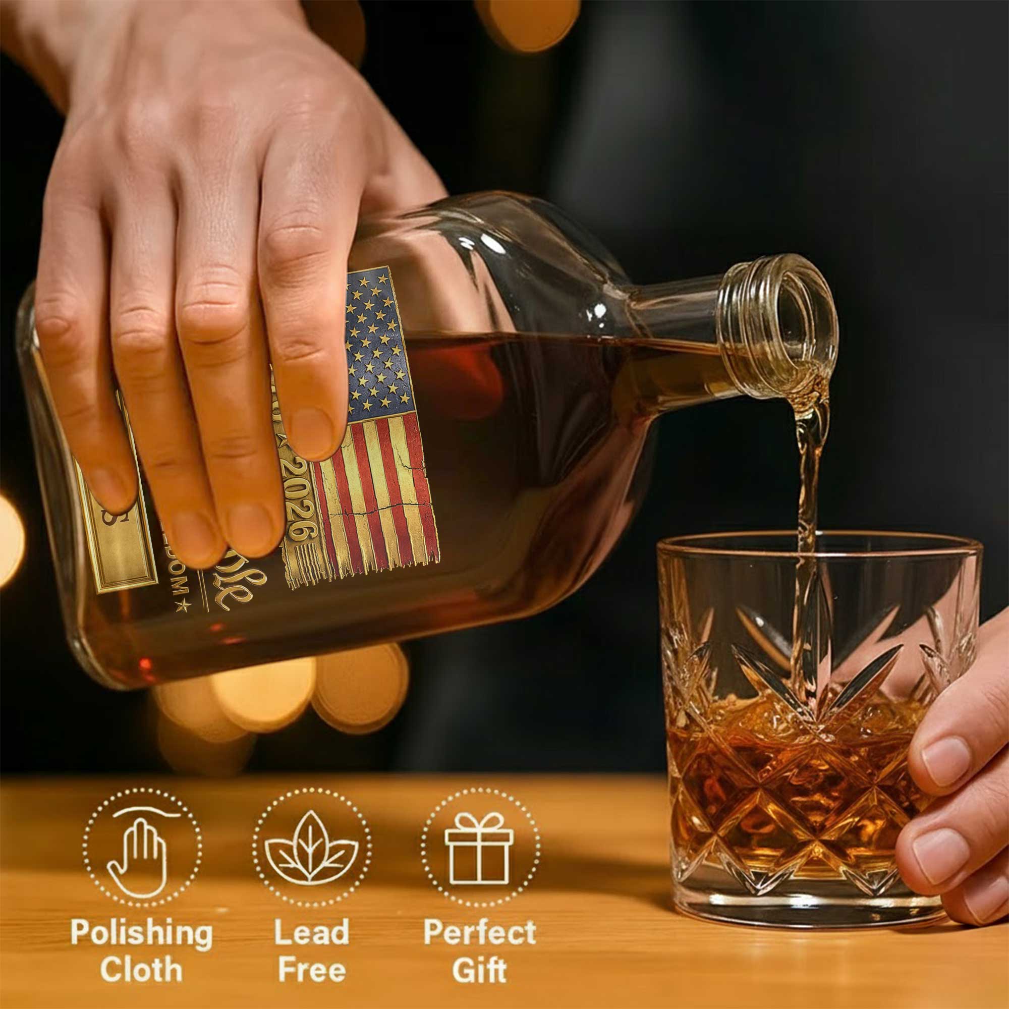 Personalized Whiskey Bottle American Flag Custom Gift for Dad