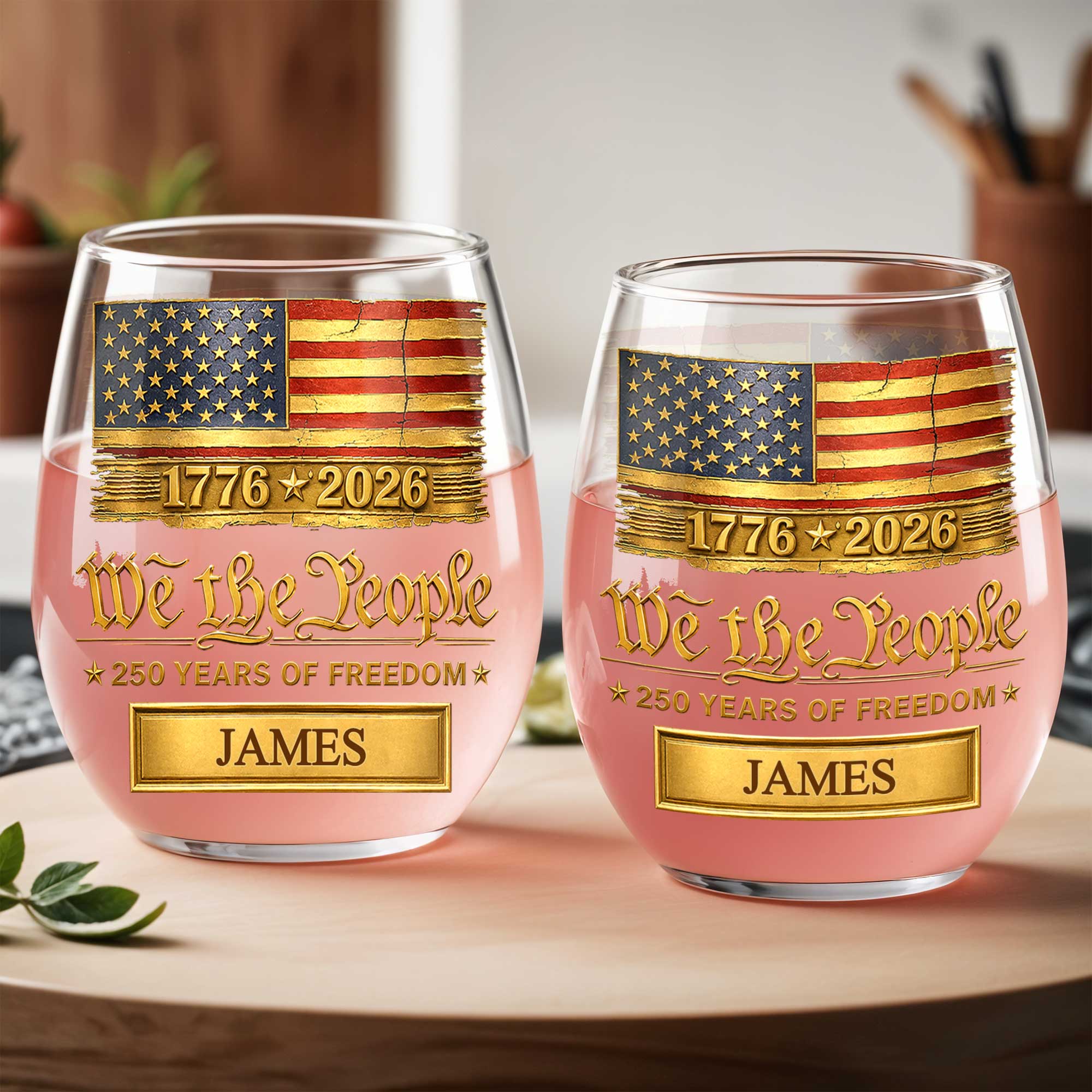 Personalized 15oz Stemless Wine Glass Gift for 4th of July