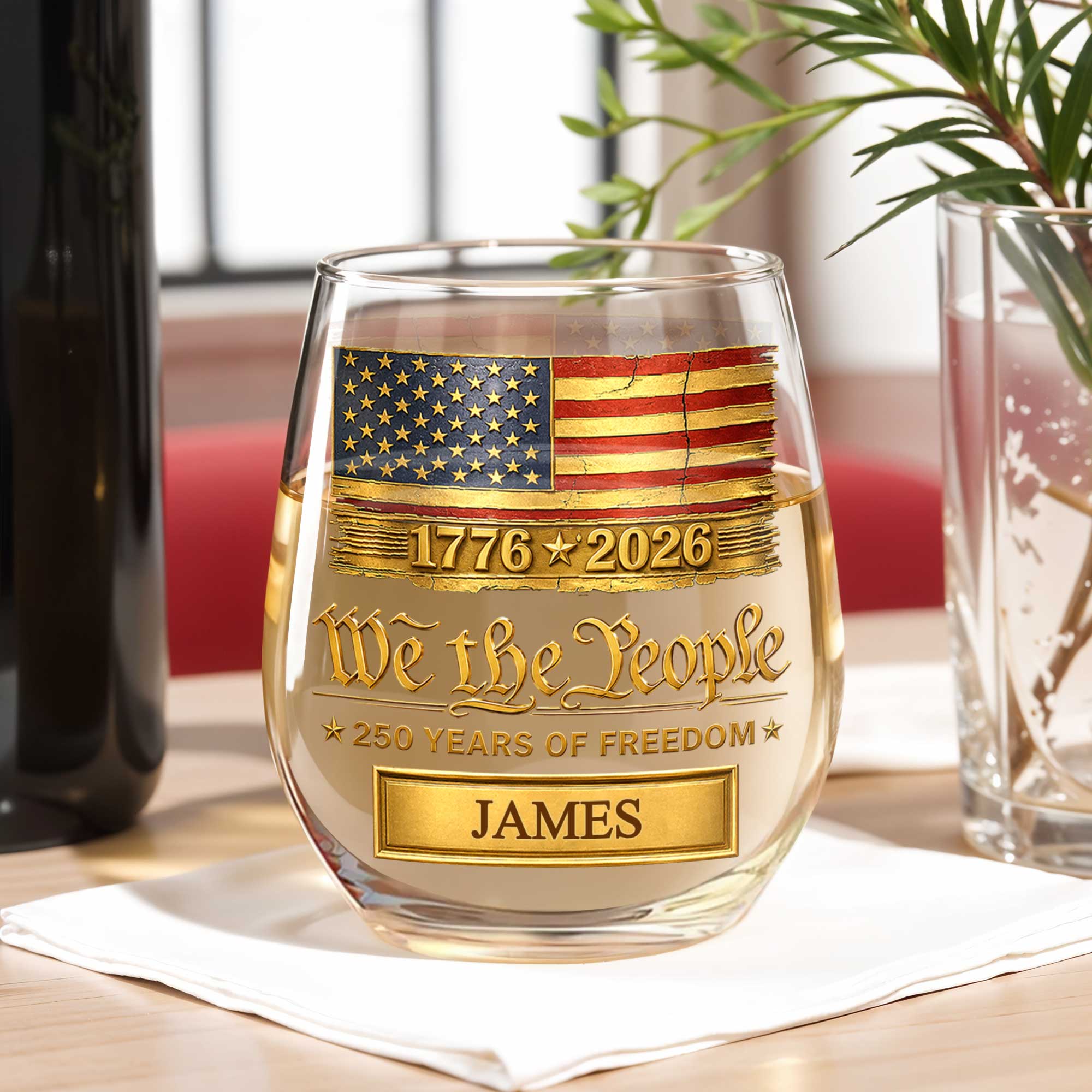 Personalized 15oz Stemless Wine Glass Gift for 4th of July