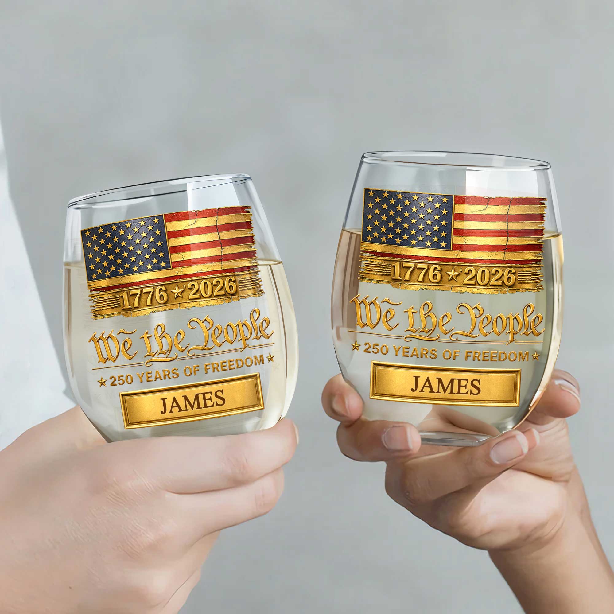 Personalized 15oz Stemless Wine Glass Gift for 4th of July