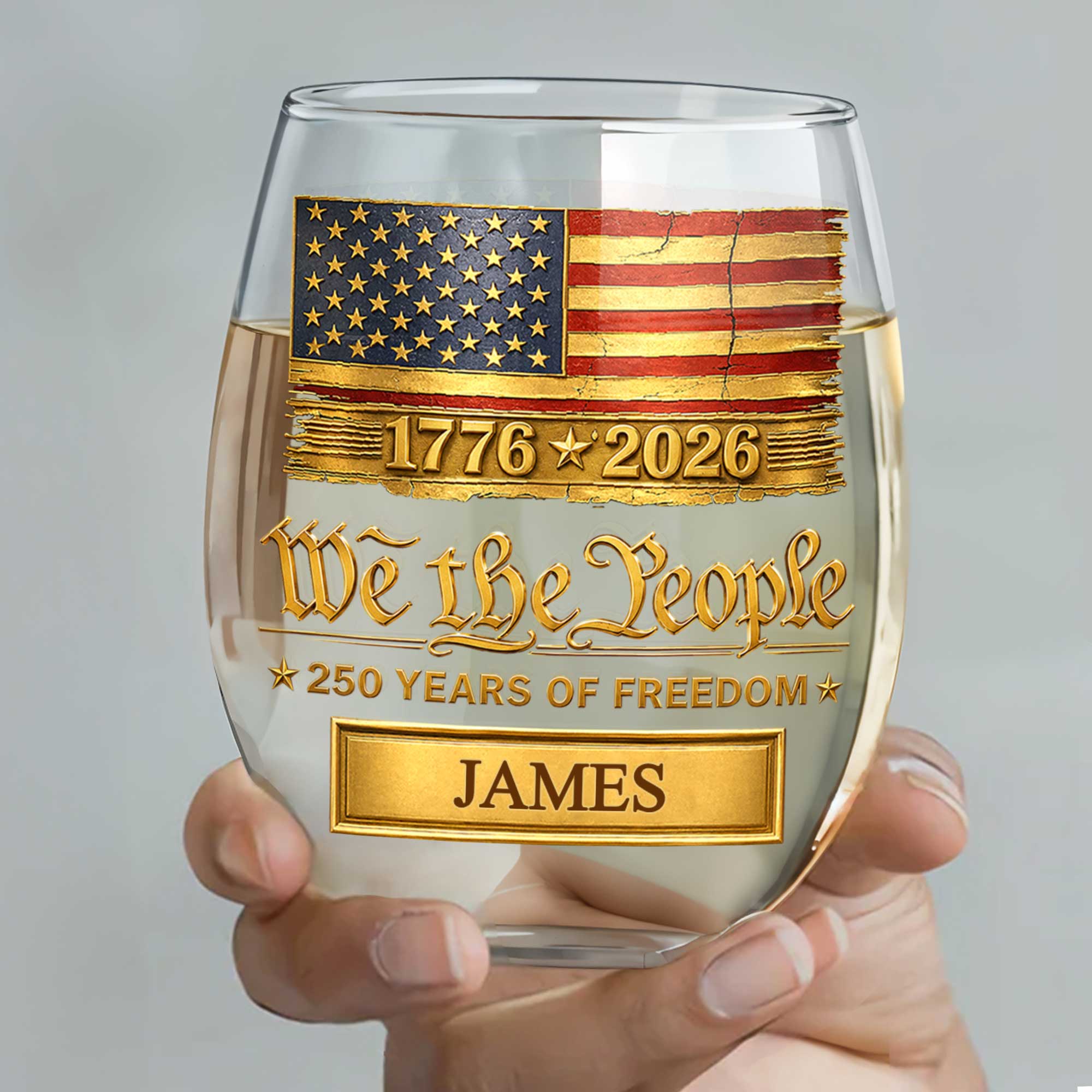 Personalized 15oz Stemless Wine Glass Gift for 4th of July