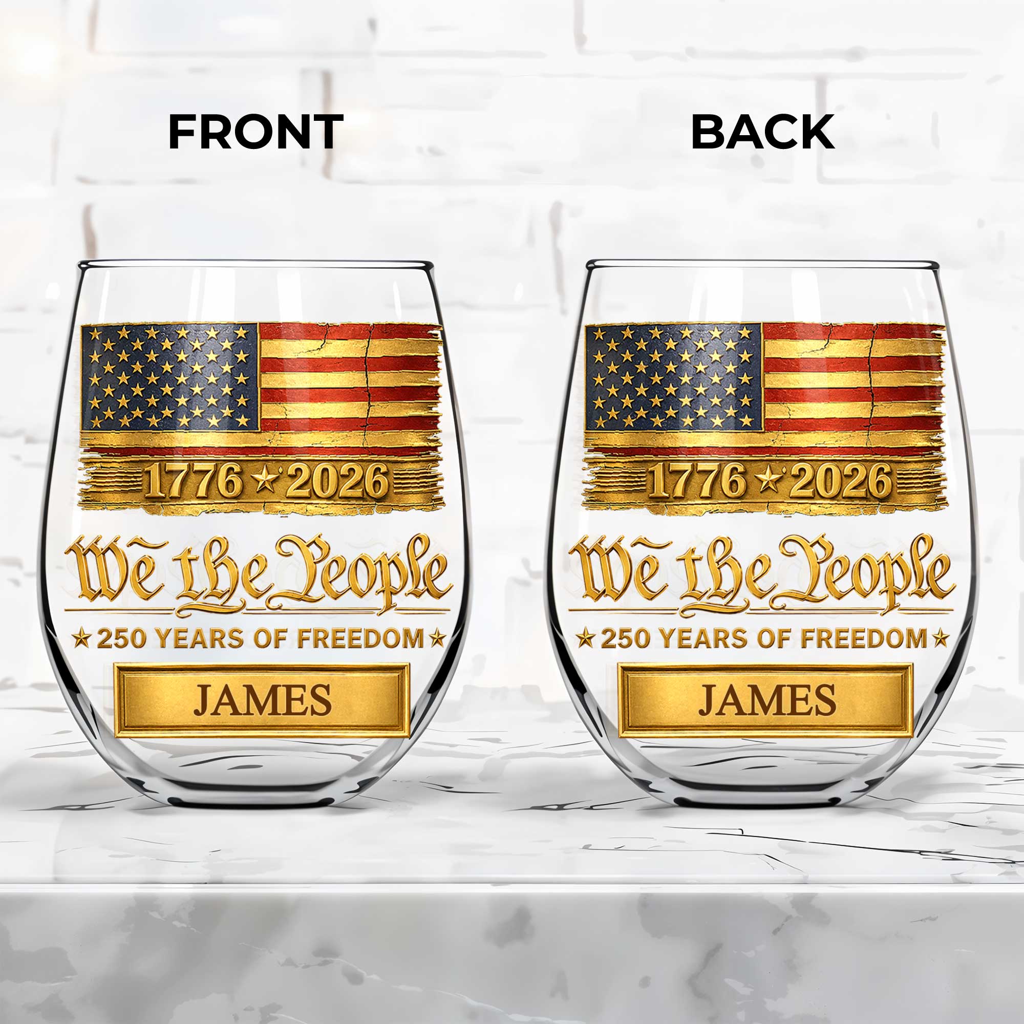 Personalized 15oz Stemless Wine Glass Gift for 4th of July