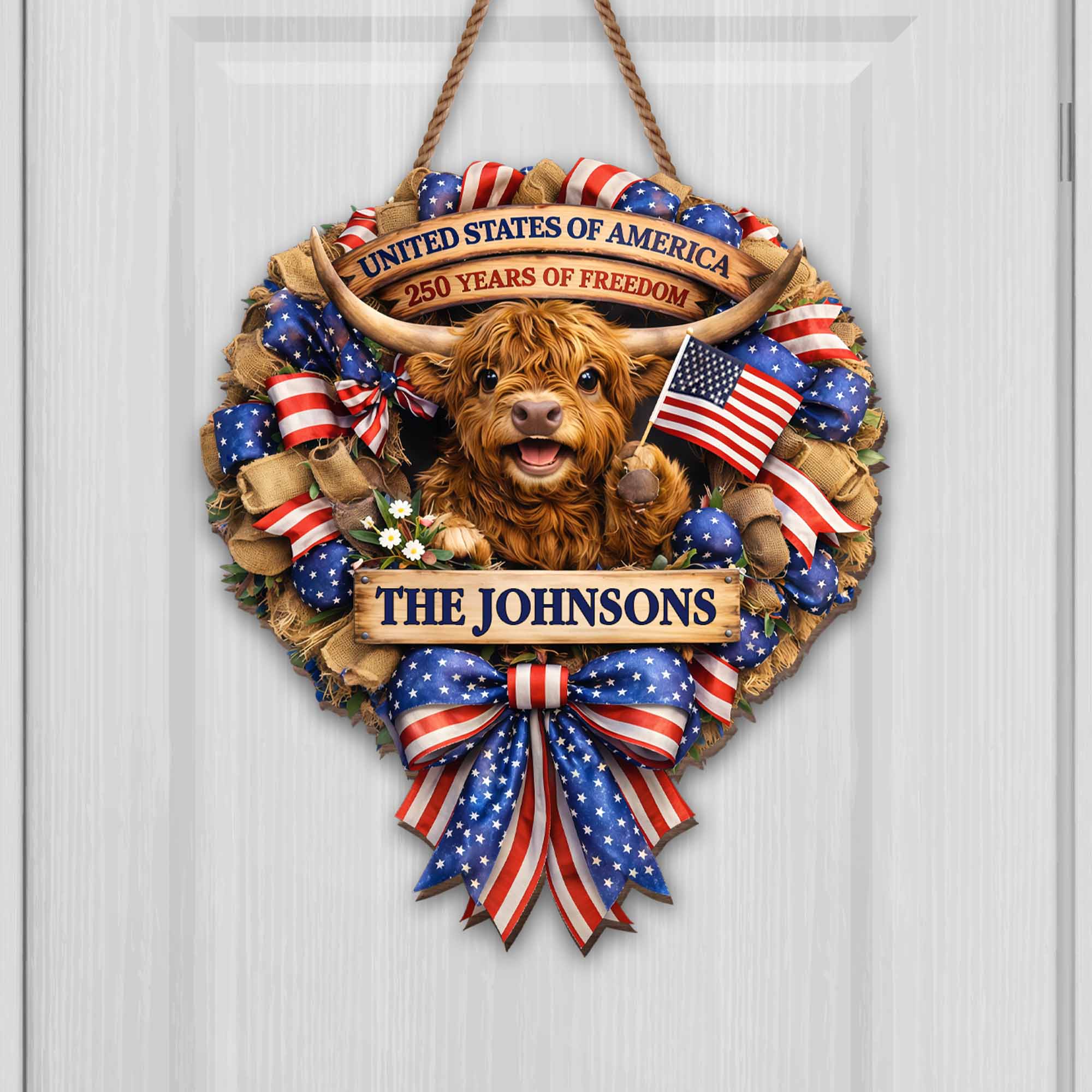 Personalized Custom Shaped Wood Sign USA Flag Gift for Family