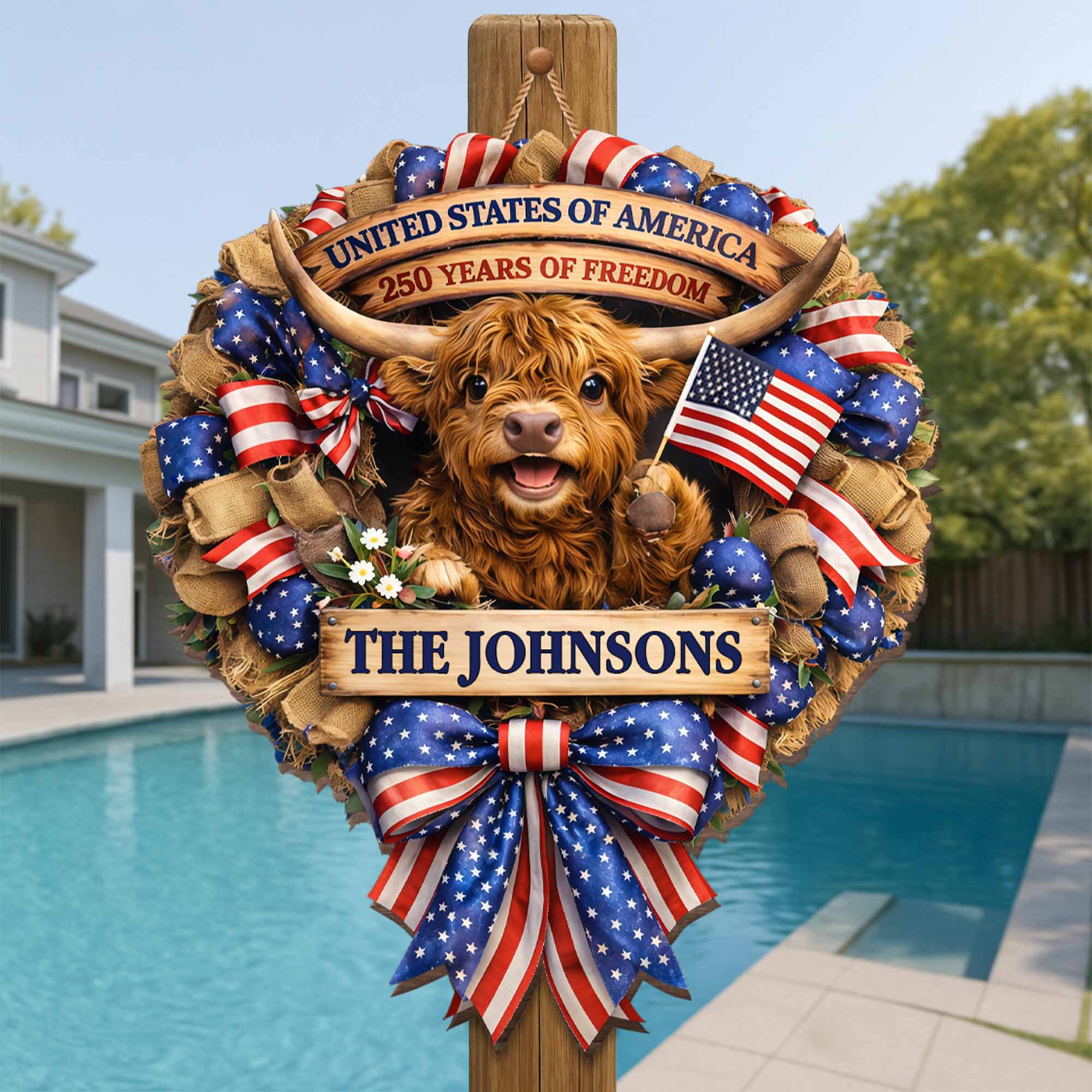 Personalized Custom Shaped Wood Sign USA Flag Gift for Family