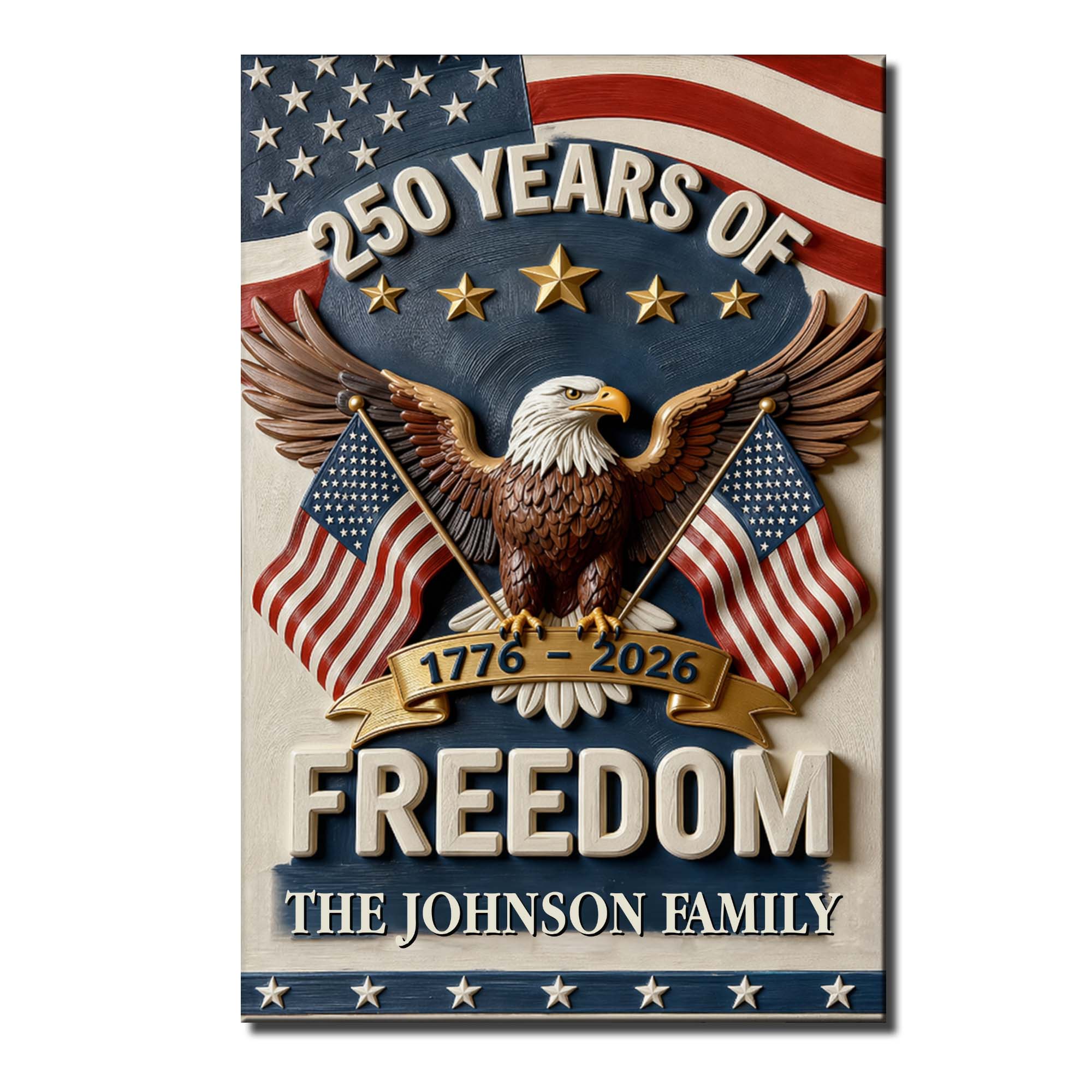 Personalized Vertical Poster with American Flag Bald Eagle Custom Family Name Gift for Dad