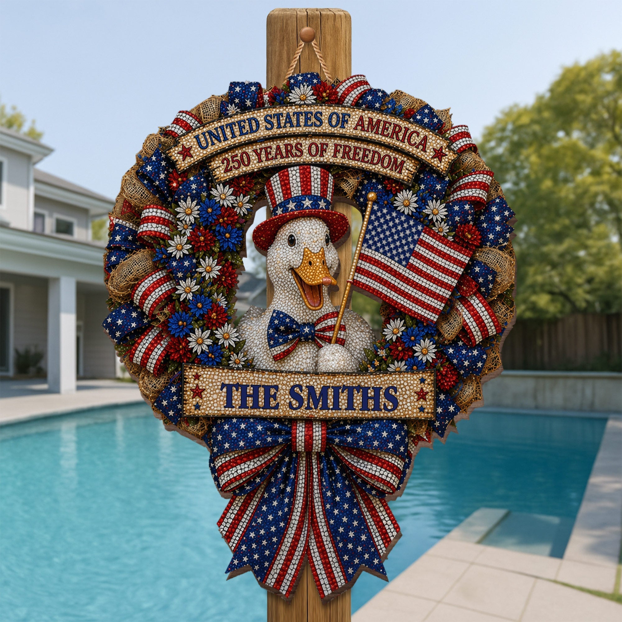 Personalized Wood Sign USA Freedom Duck Custom Name Gift