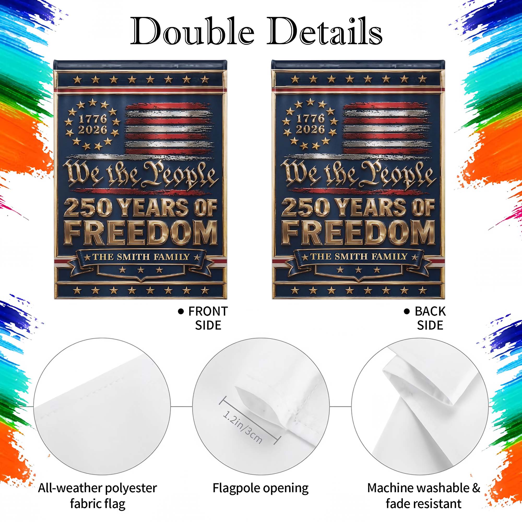 Personalized Double-Sided Garden Flag Custom Family Name Independence Day Gift