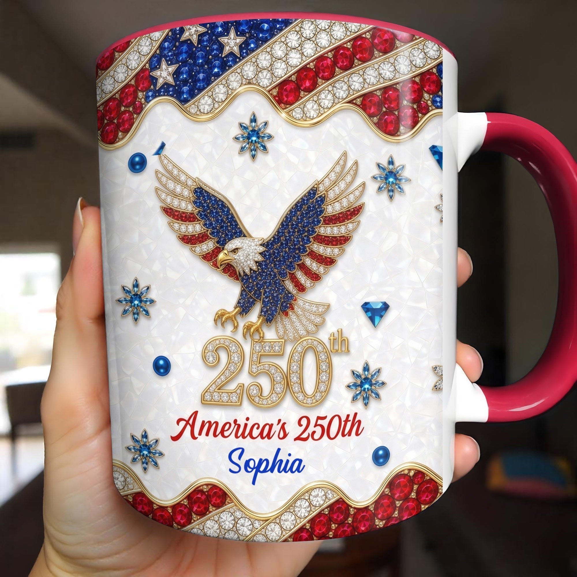 Personalized Jeweled Eagle Accent Mug Custom Design Gift