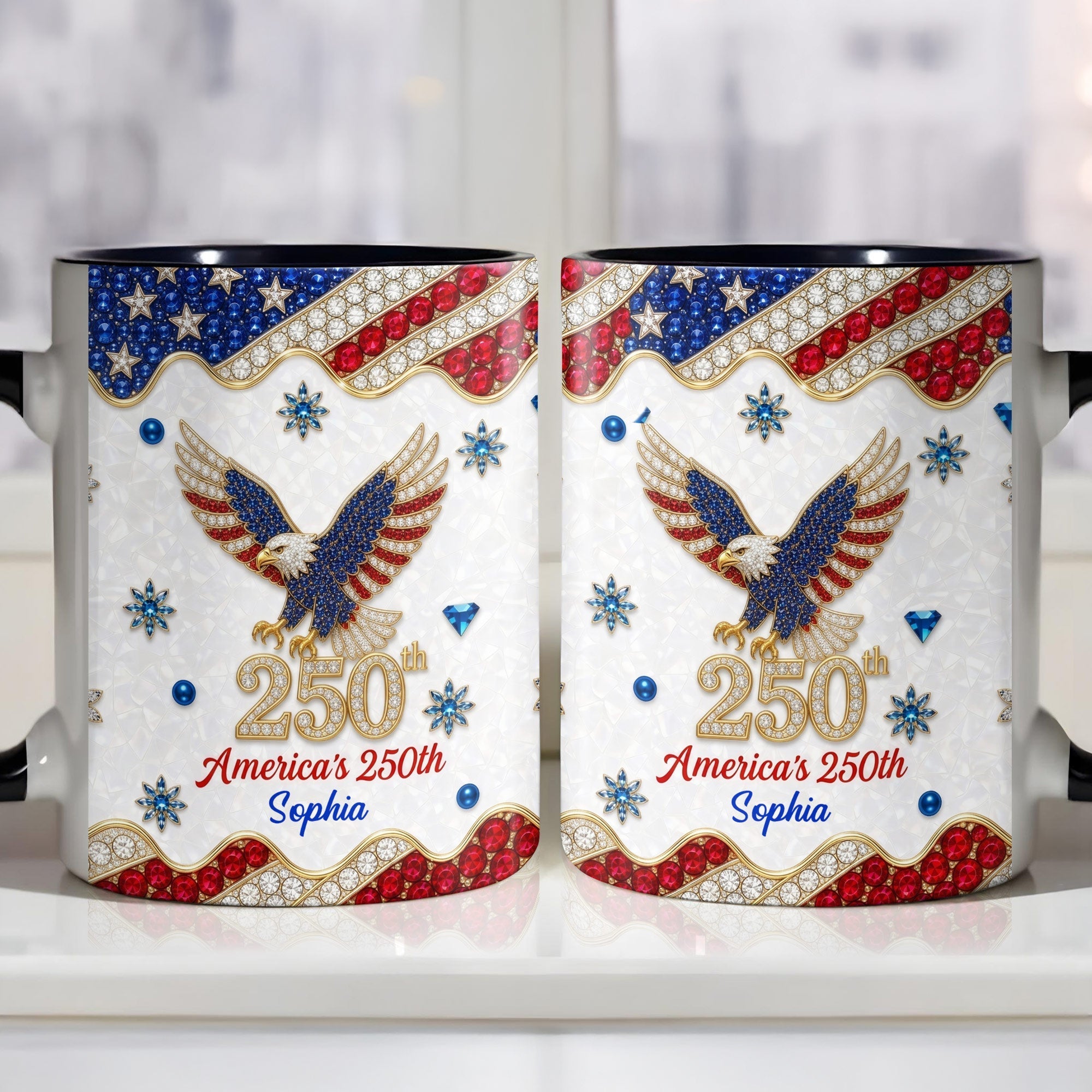 Personalized Jeweled Eagle Accent Mug Custom Design Gift