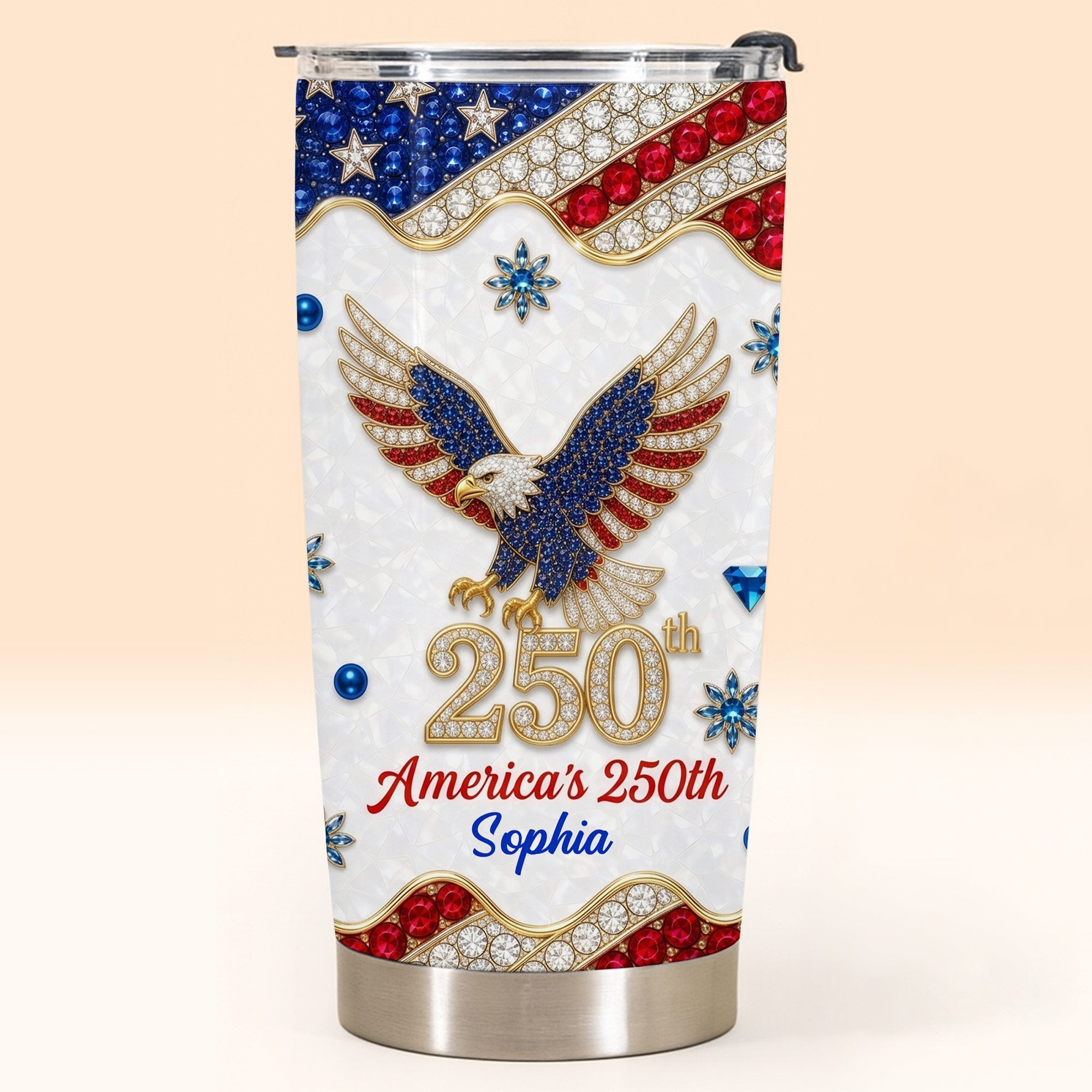 Personalized 4th of July Stainless Steel Tumbler Custom Name Eagle Gift