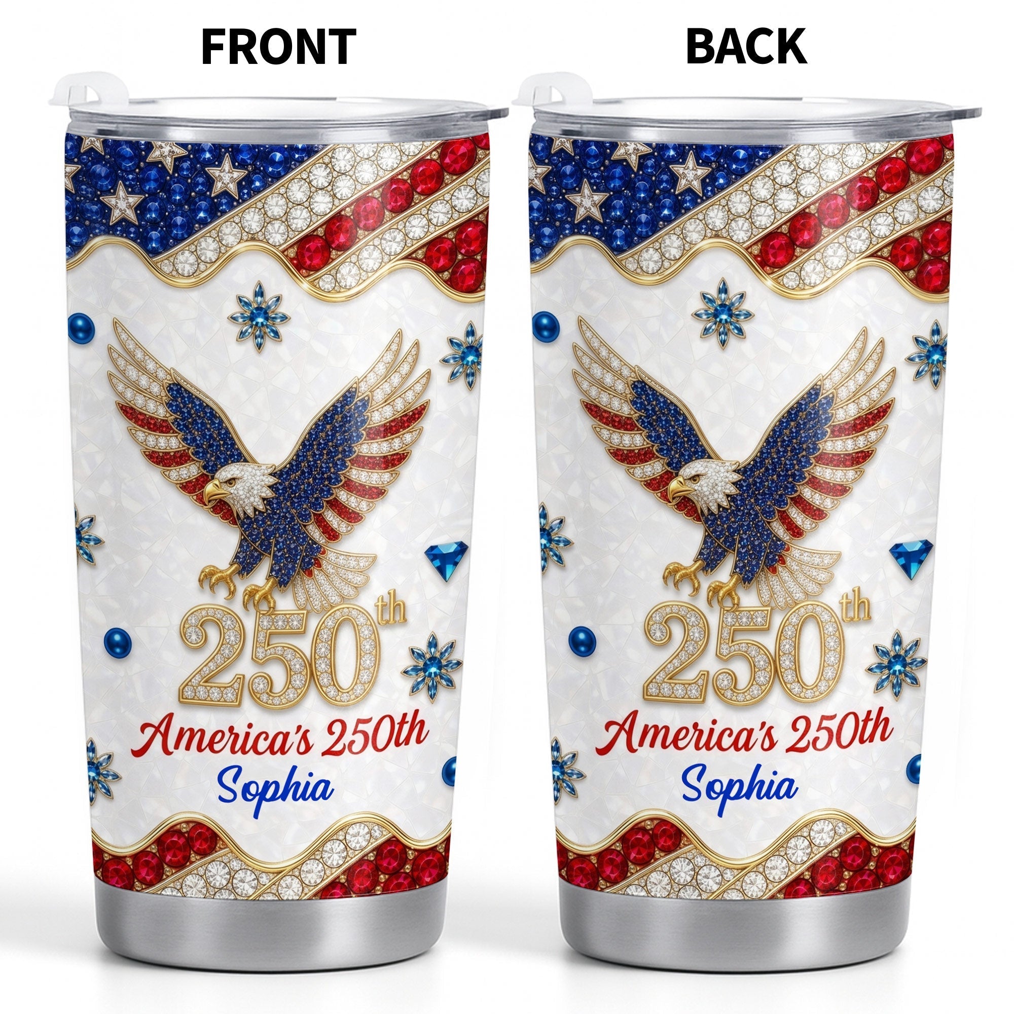 Personalized 4th of July Stainless Steel Tumbler Custom Name Eagle Gift