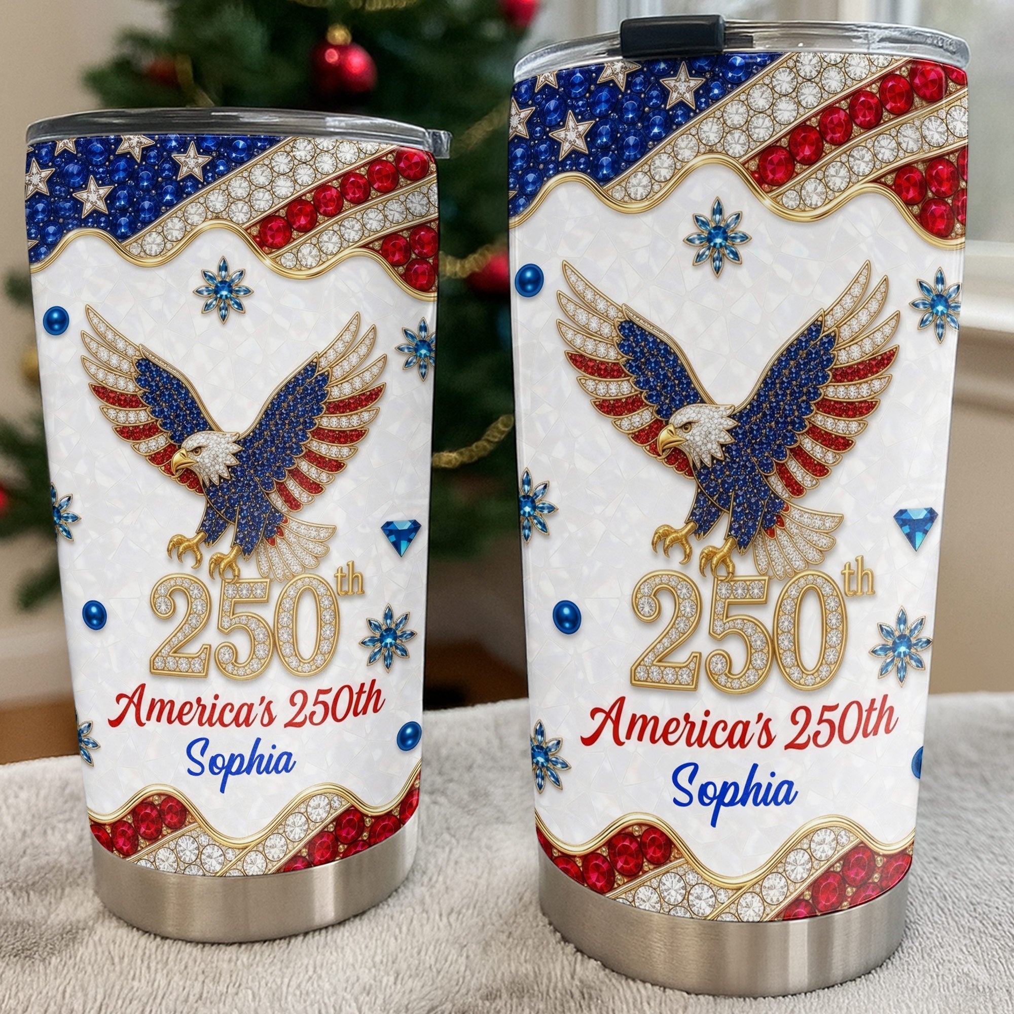 Personalized 4th of July Stainless Steel Tumbler Custom Name Eagle Gift
