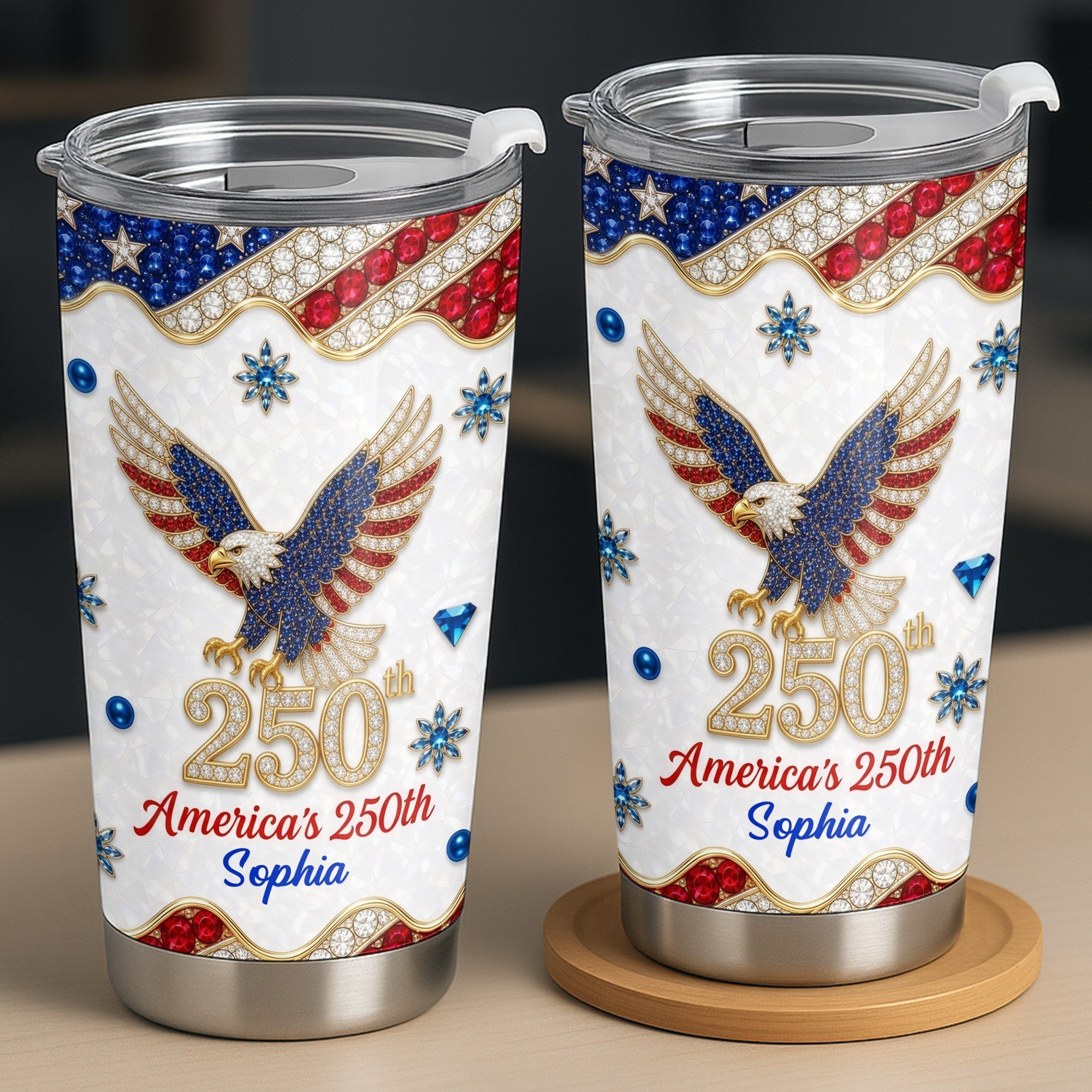 Personalized 20oz Stainless Steel Tumbler USA Flag Gift for Dad