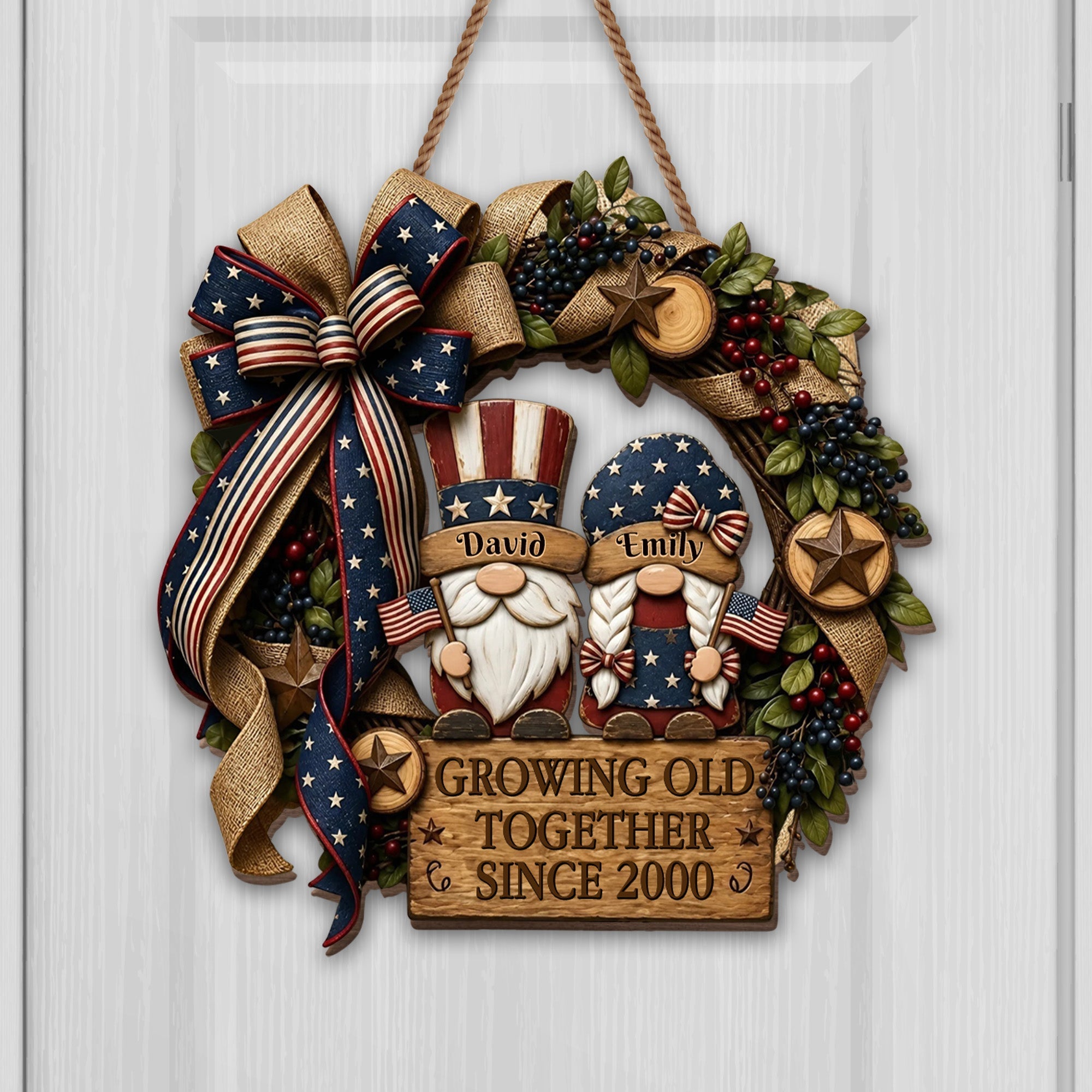 Personalized Patriotic Gnome Wood Sign Custom Gift for Couple