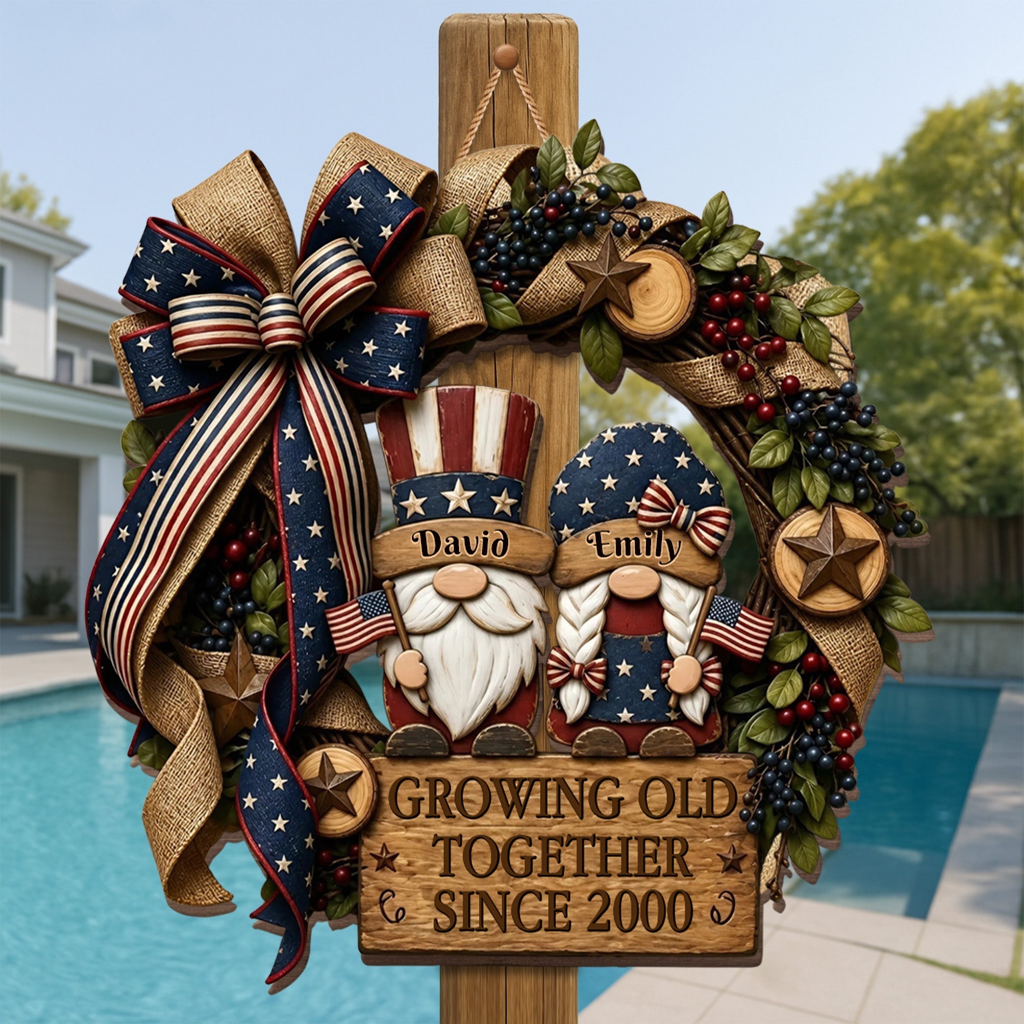 Personalized Patriotic Gnome Wood Sign Custom Gift for Couple