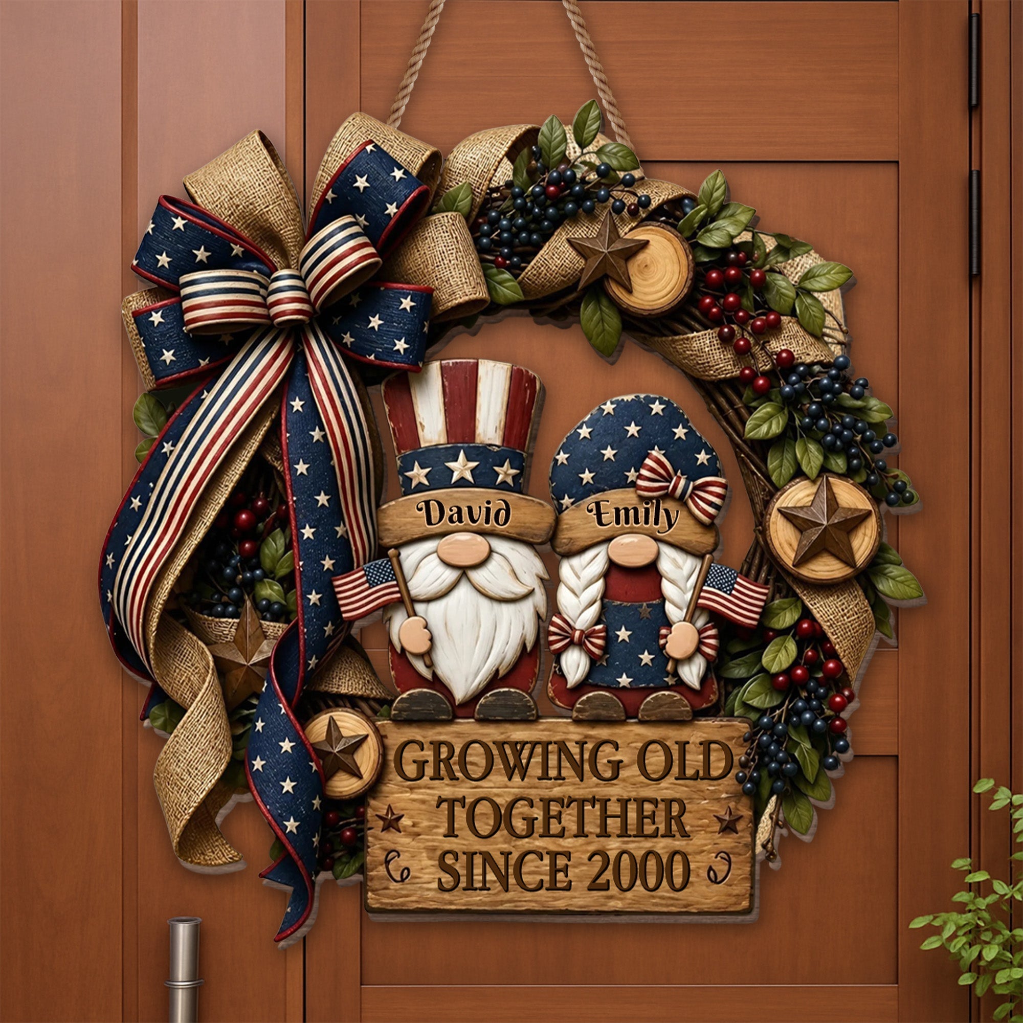 Personalized Patriotic Gnome Wood Sign Custom Gift for Couple
