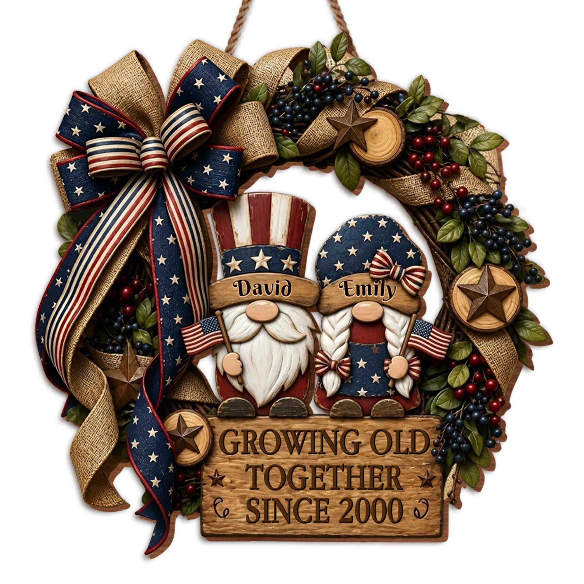 Personalized Patriotic Gnome Wood Sign Custom Gift for Couple