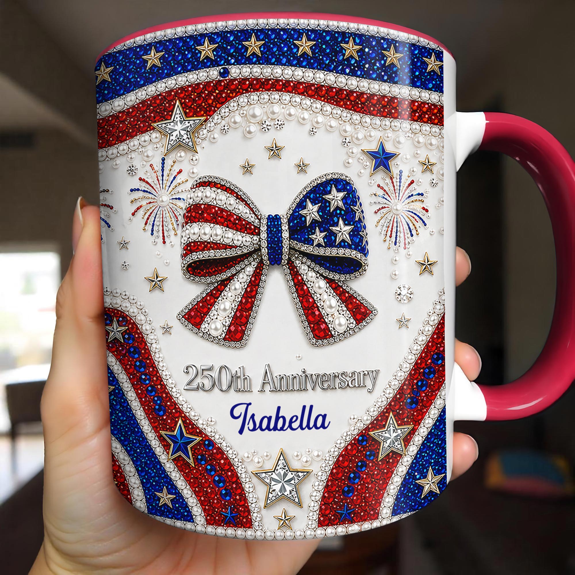 Personalized Accent Mug USA Flag Design Custom Gift for Couples