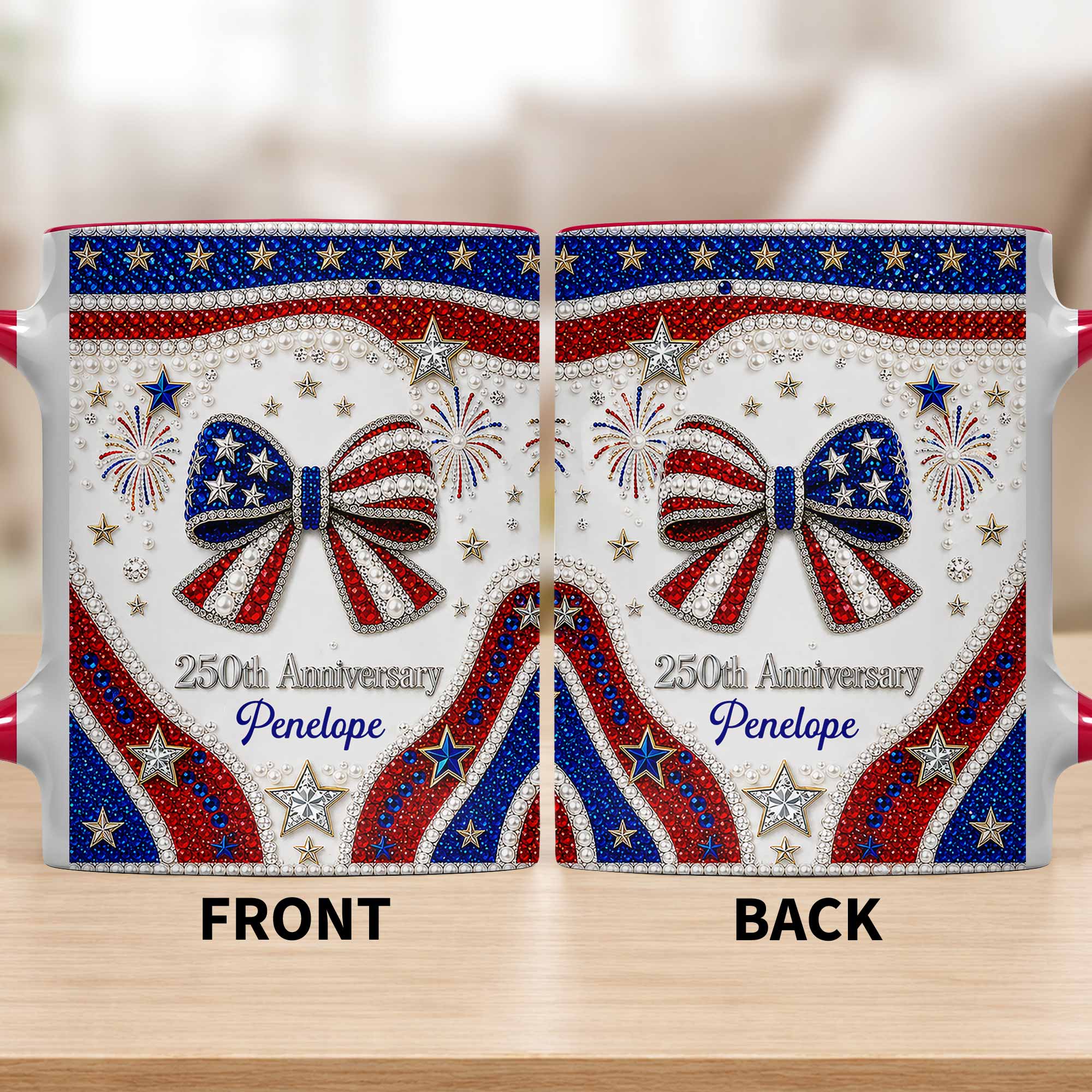 Personalized Accent Mug USA Flag Design Custom Gift for Couples