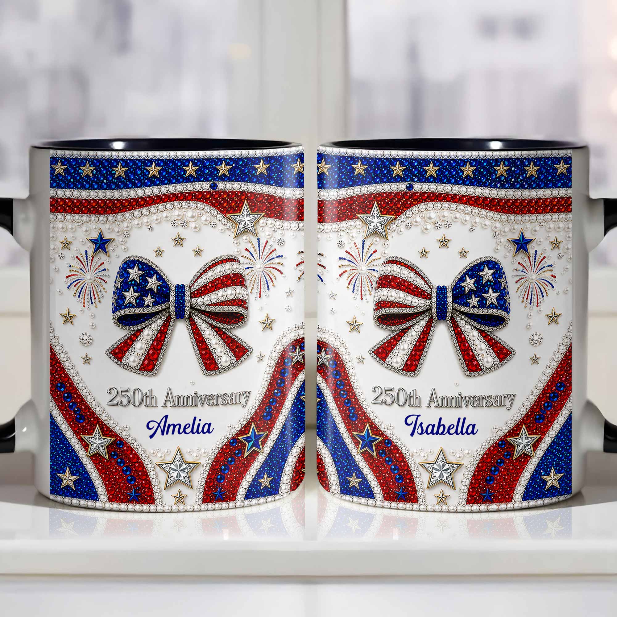 Personalized Accent Mug USA Flag Design Custom Gift for Couples