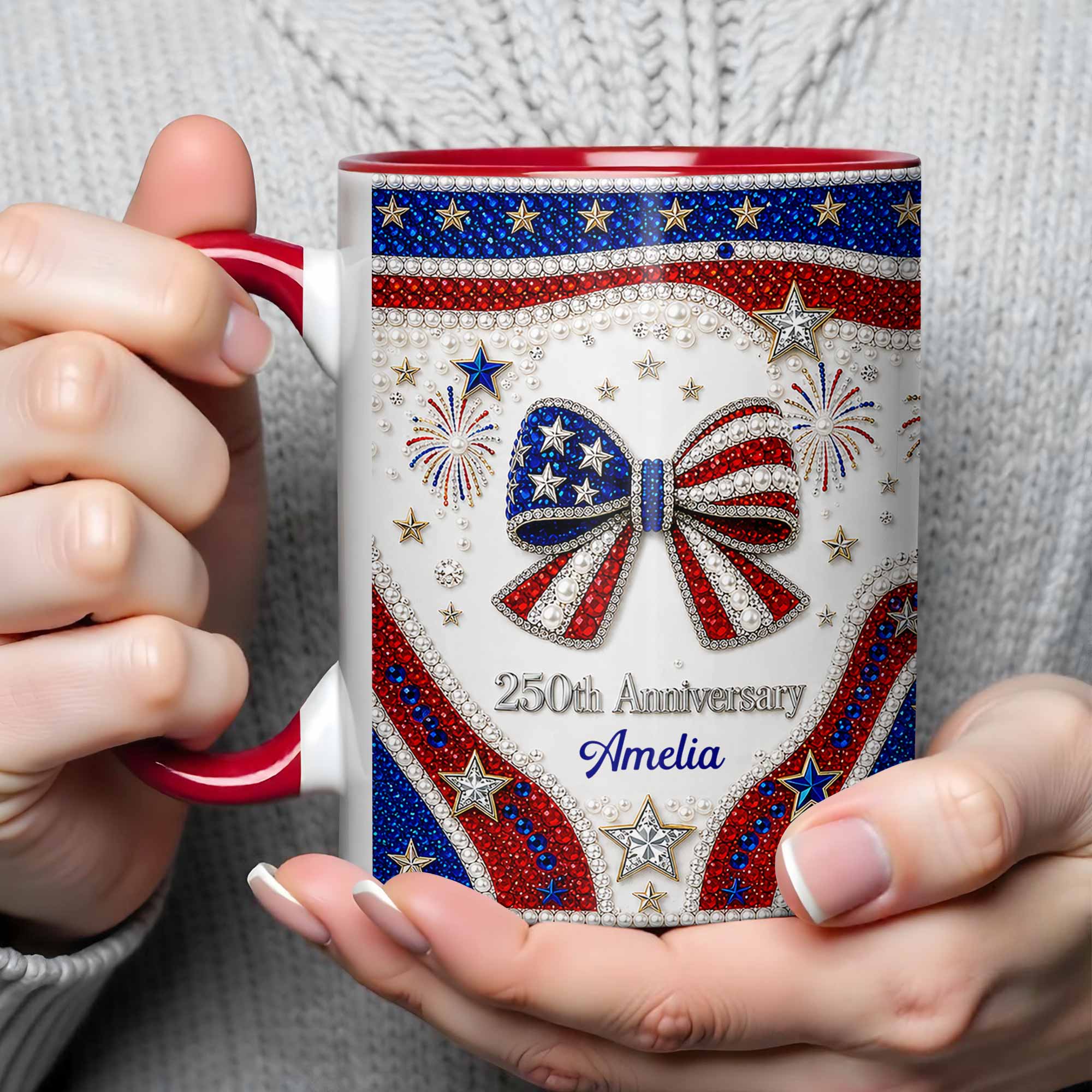Personalized Accent Mug USA Flag Design Custom Gift for Couples