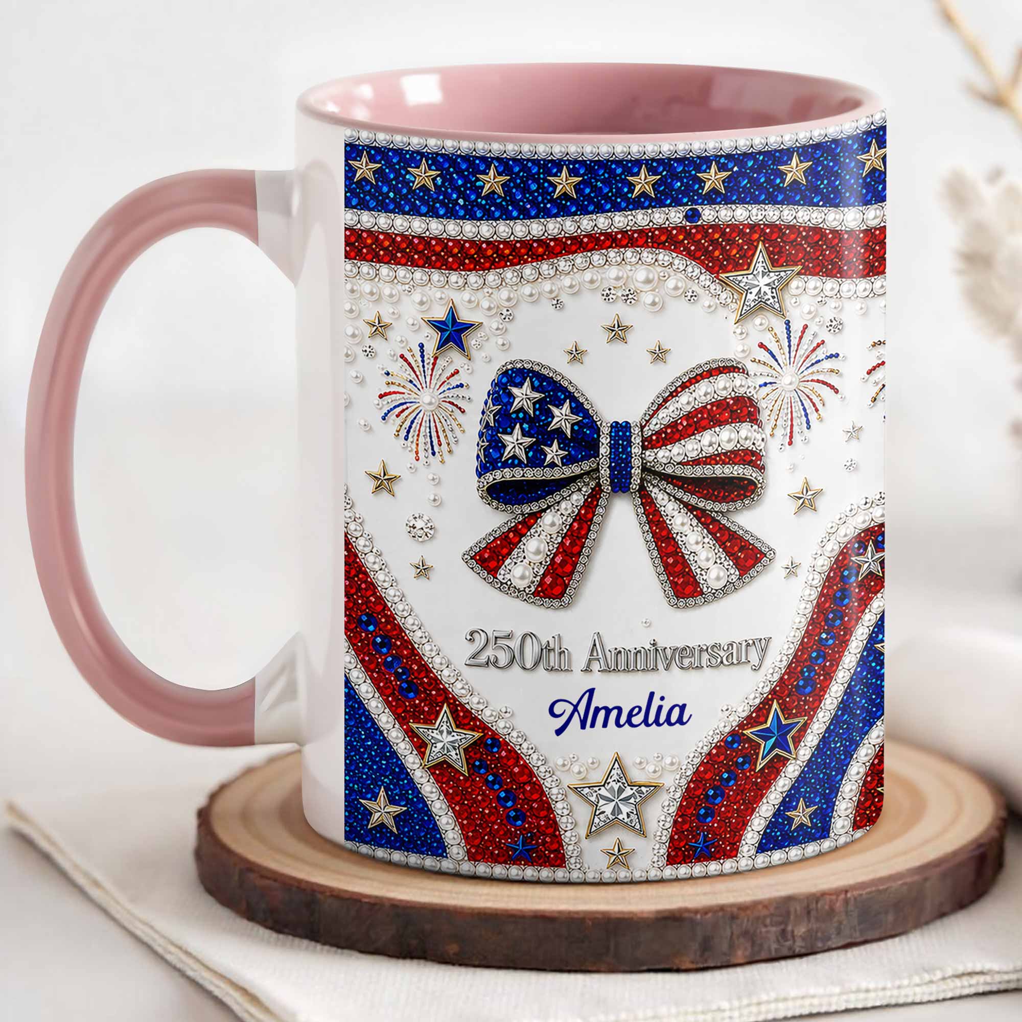 Personalized Accent Mug USA Flag Design Custom Gift for Couples