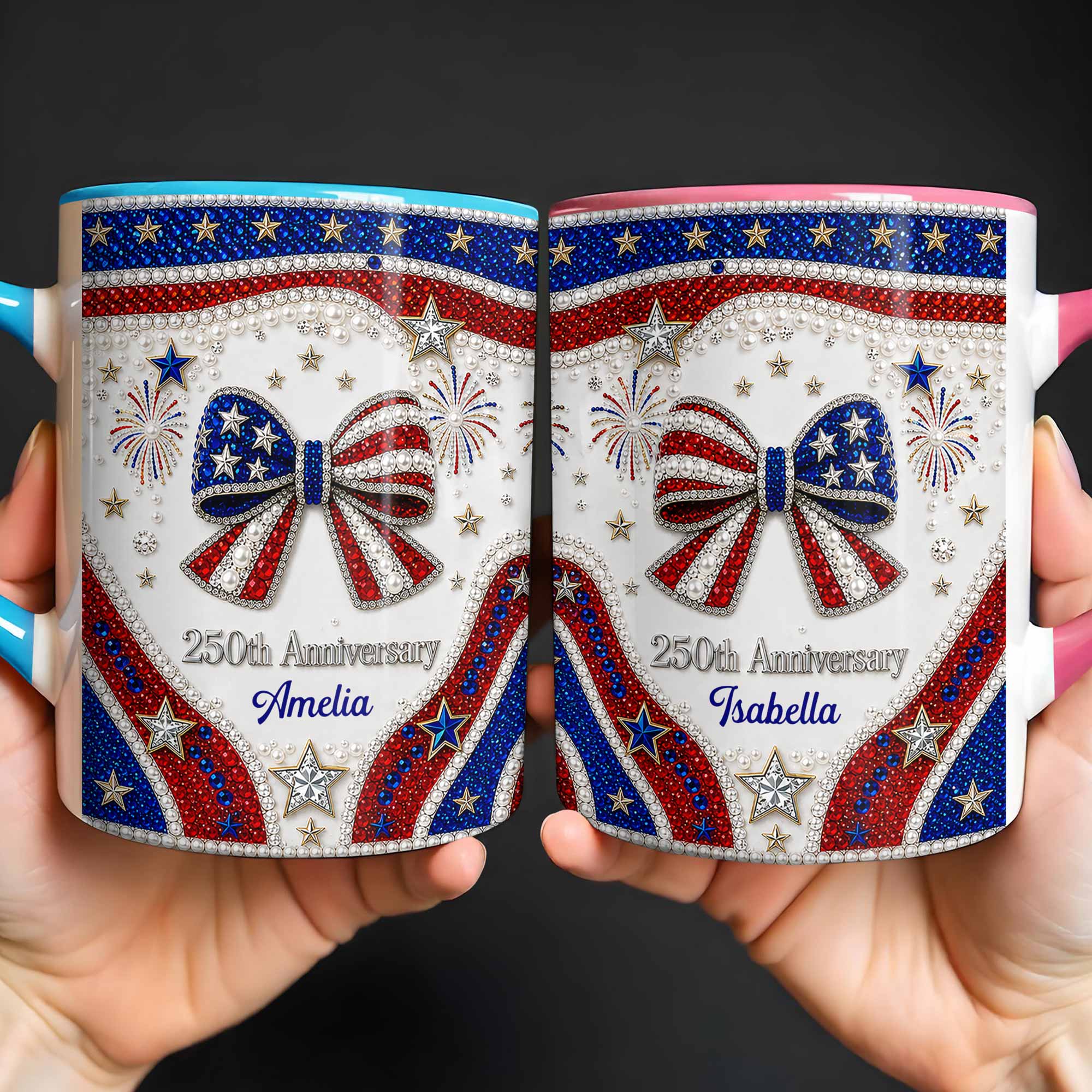 Personalized Accent Mug USA Flag Design Custom Gift for Couples