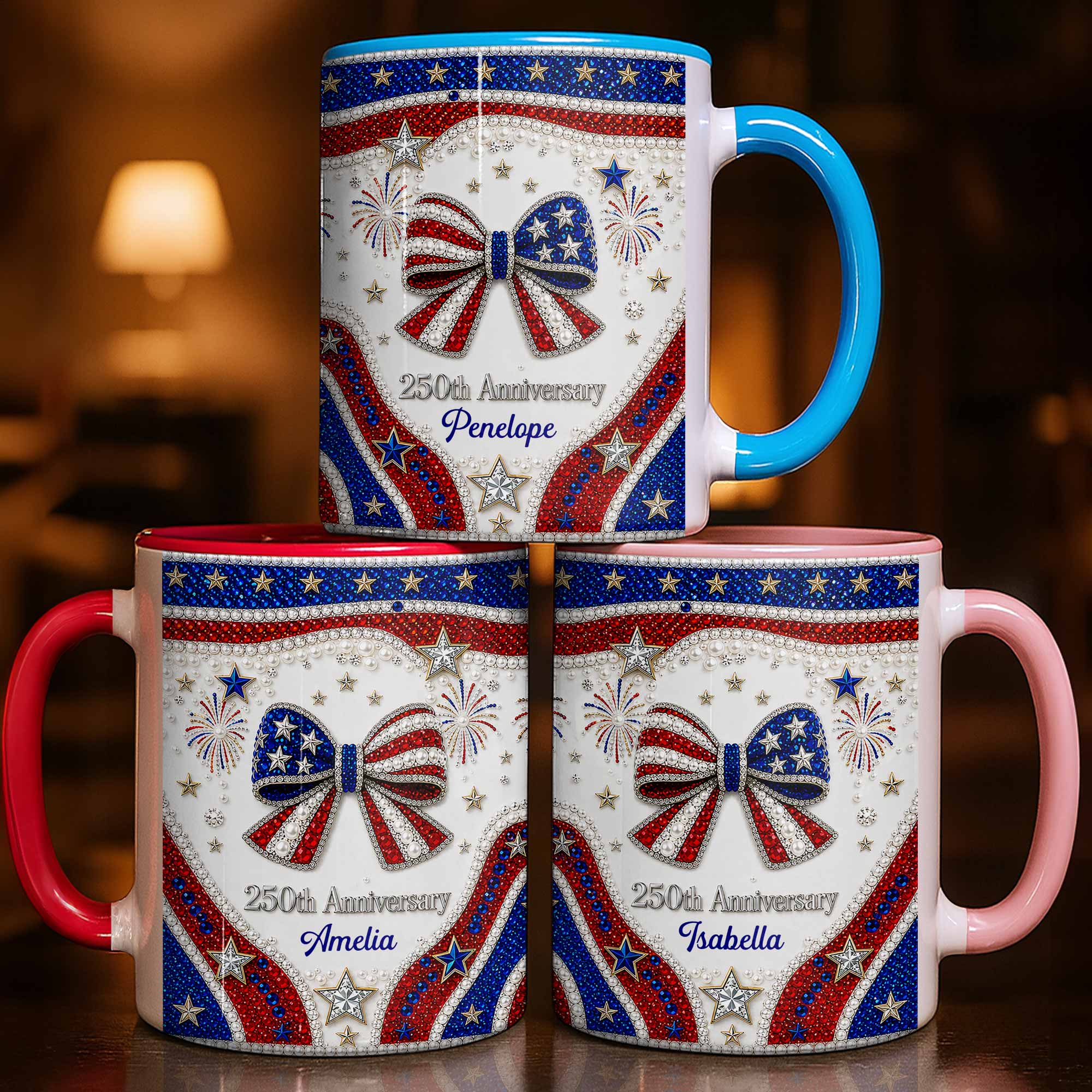 Personalized Accent Mug USA Flag Design Custom Gift for Couples