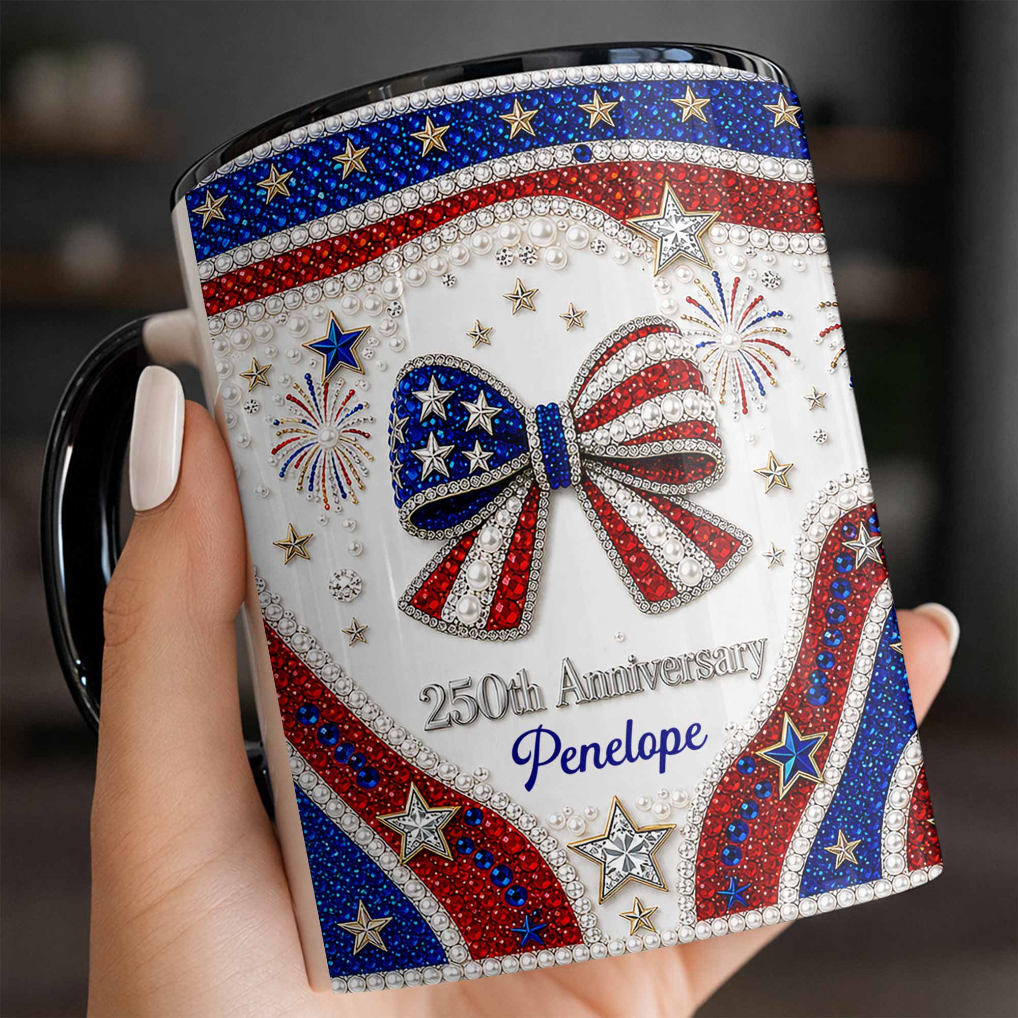 Personalized Accent Mug USA Flag Design Custom Gift for Couples